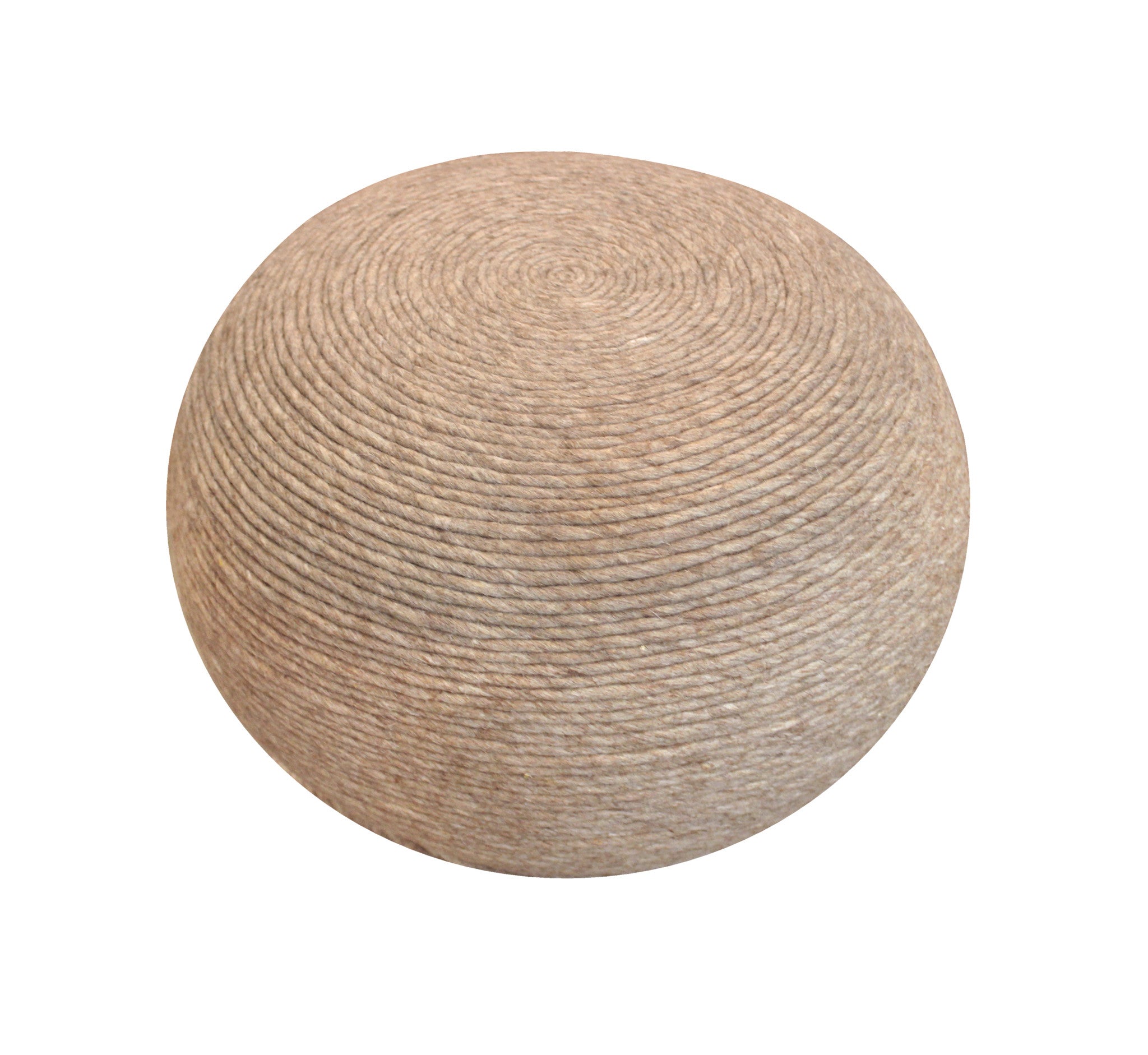 20" Beige Wool Round Ribbed Pouf Ottoman-3