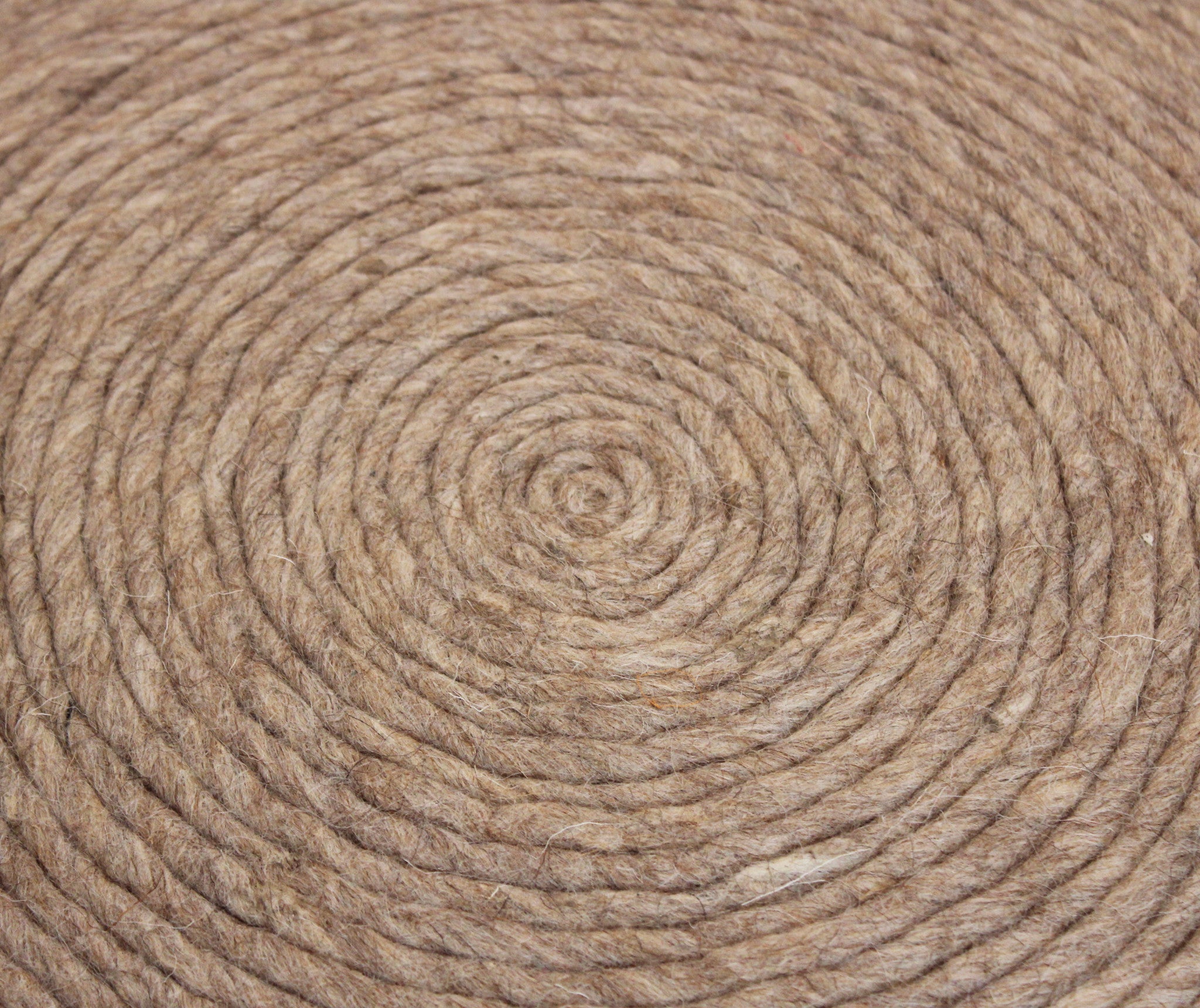 20" Beige Wool Round Ribbed Pouf Ottoman-5