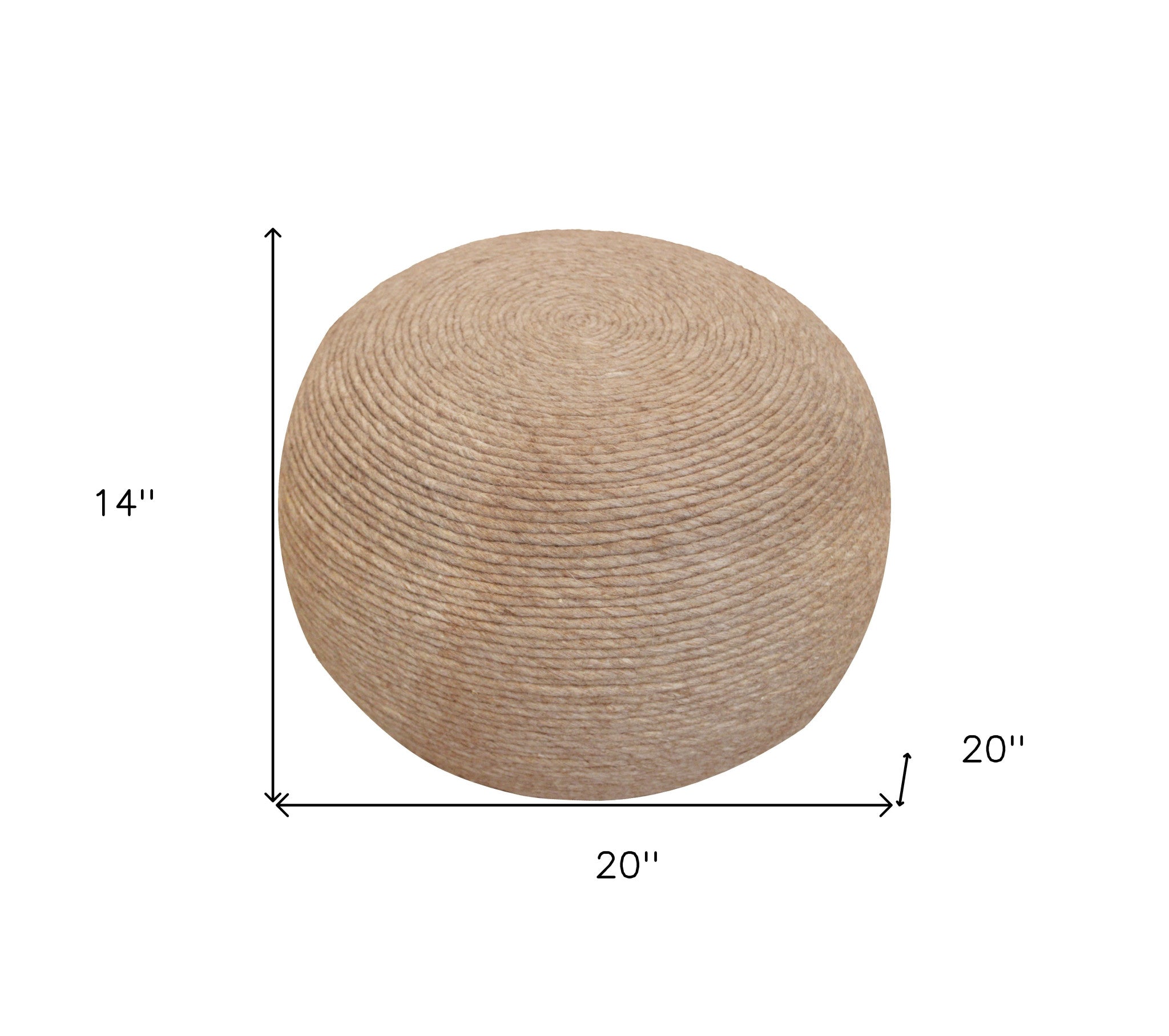 20" Beige Wool Round Ribbed Pouf Ottoman-4