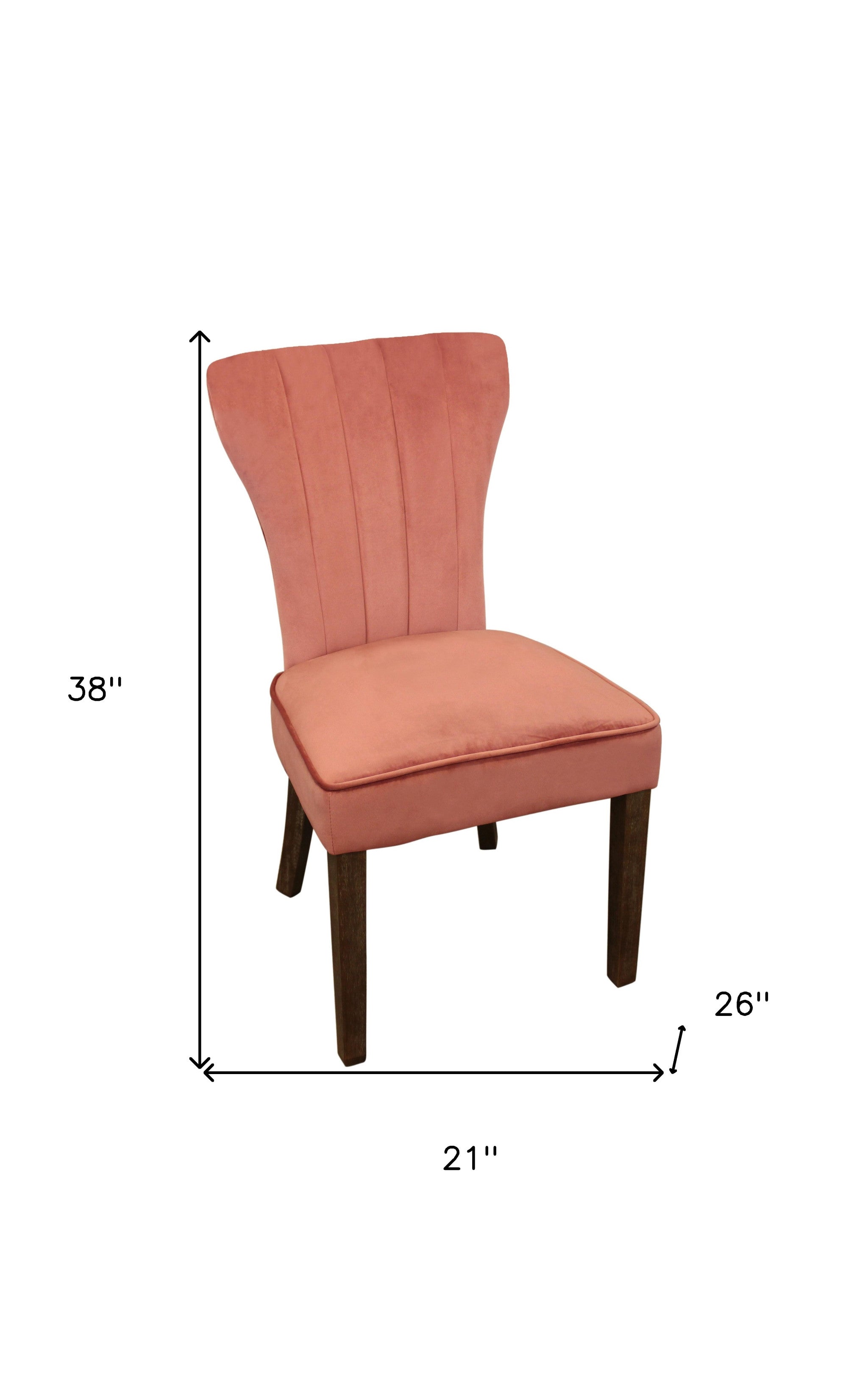 Set of Two Blush and Brown Upholstered Velvet Dining Parsons Chairs-6