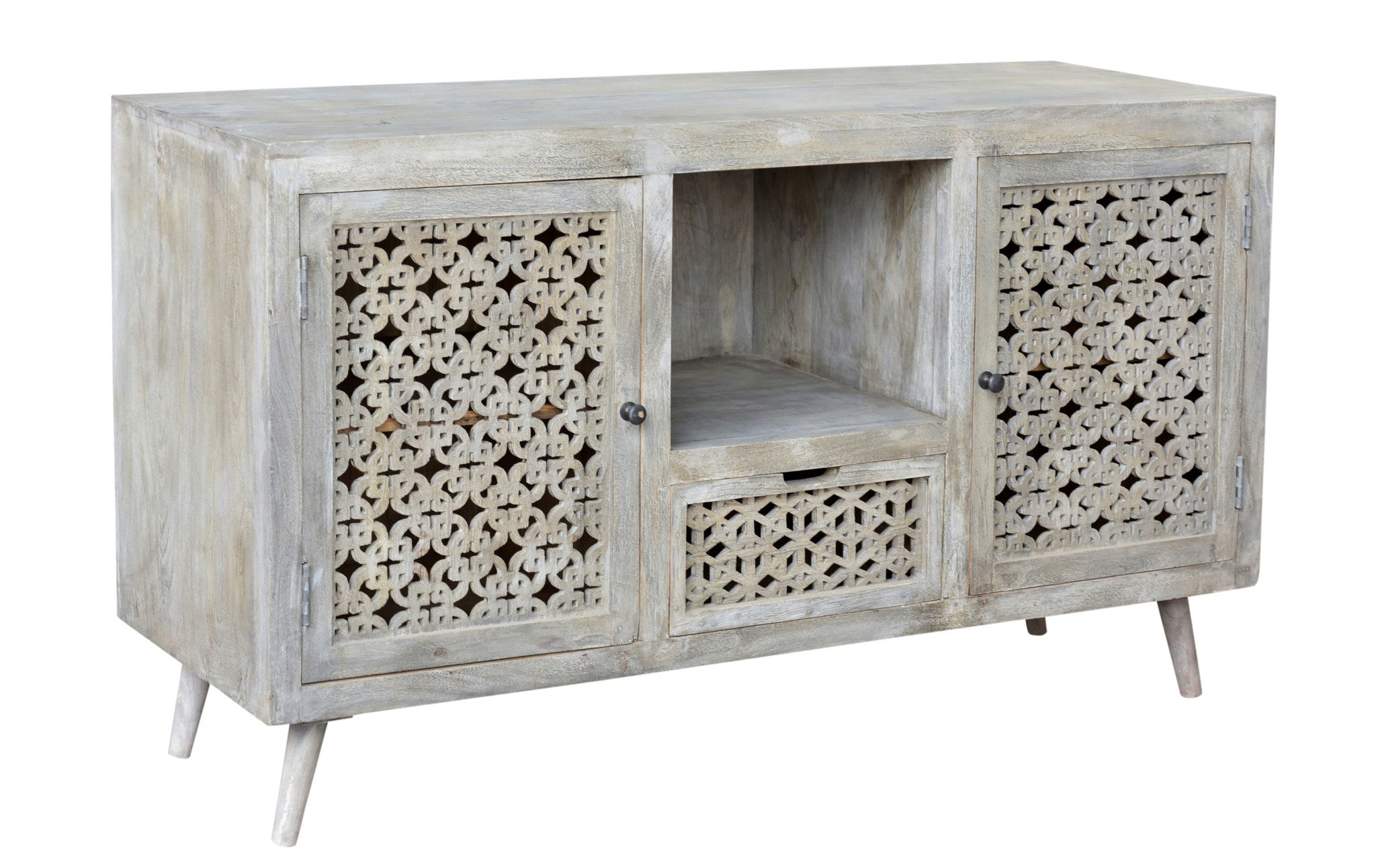 55" Gray Solid Wood Cabinet Enclosed Storage Worn TV Stand-2