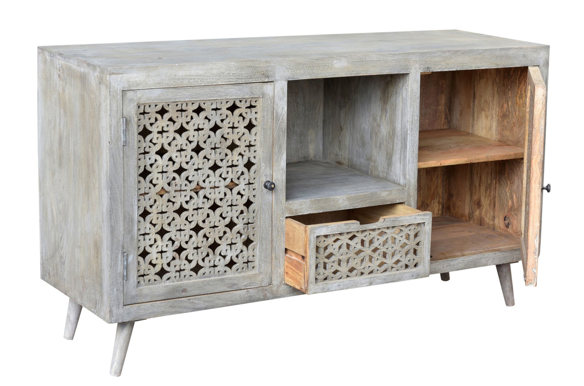 55" Gray Solid Wood Cabinet Enclosed Storage Worn TV Stand-3