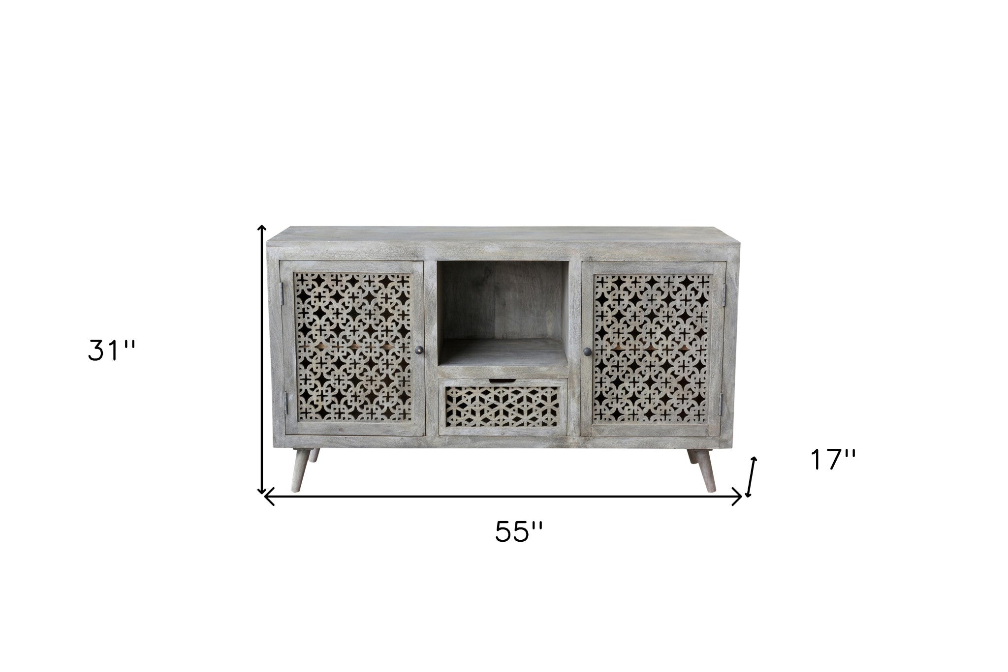 55" Gray Solid Wood Cabinet Enclosed Storage Worn TV Stand-6