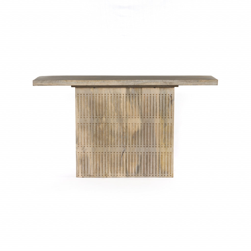 54" Ivory Solid Wood Distressed Pedestal Console Table-1