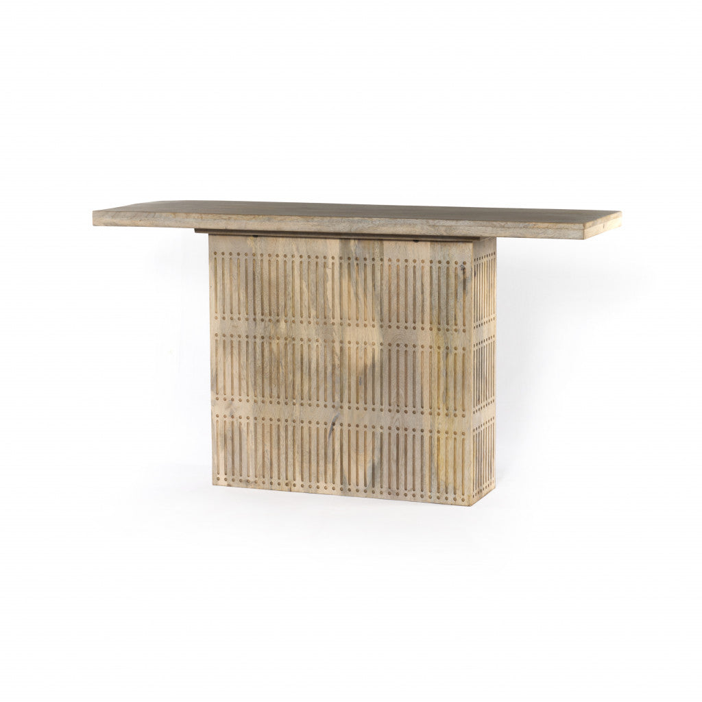 54" Ivory Solid Wood Distressed Pedestal Console Table-0