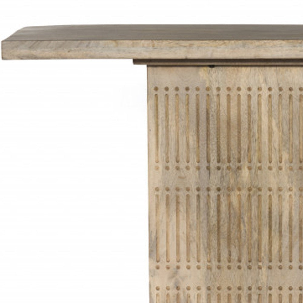 54" Ivory Solid Wood Distressed Pedestal Console Table-4