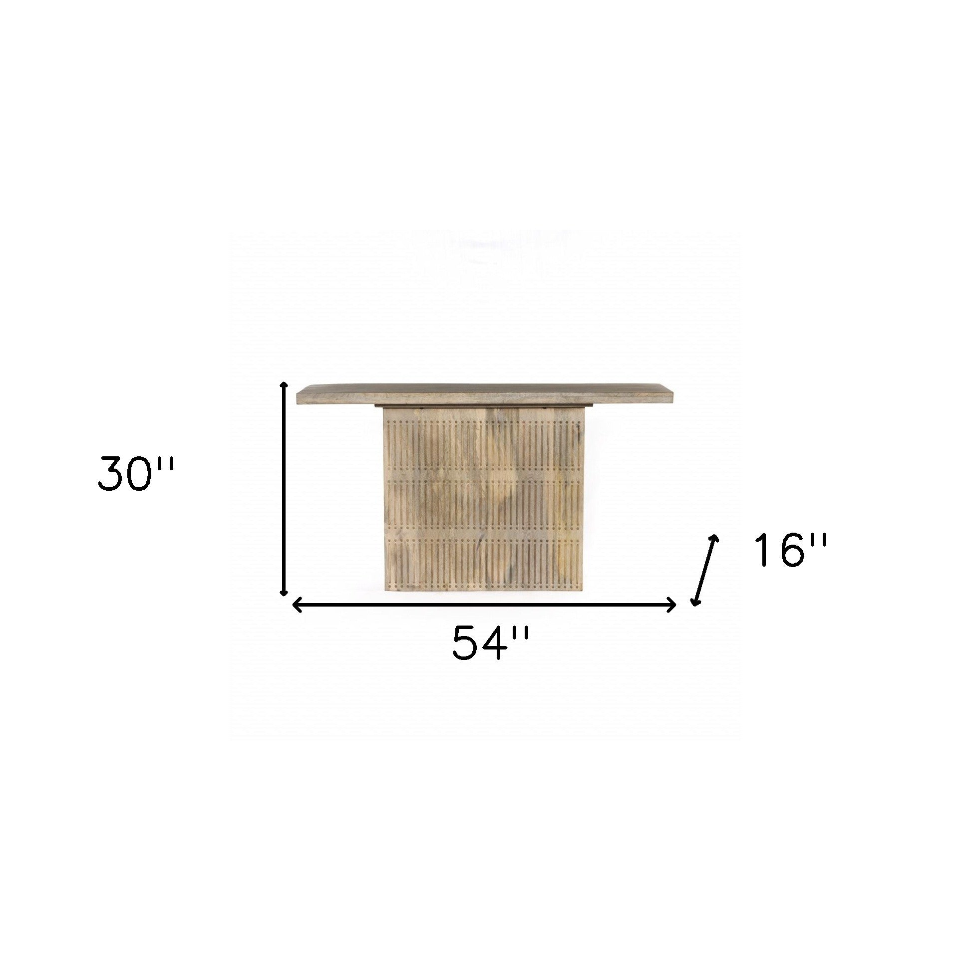 54" Ivory Solid Wood Distressed Pedestal Console Table-5