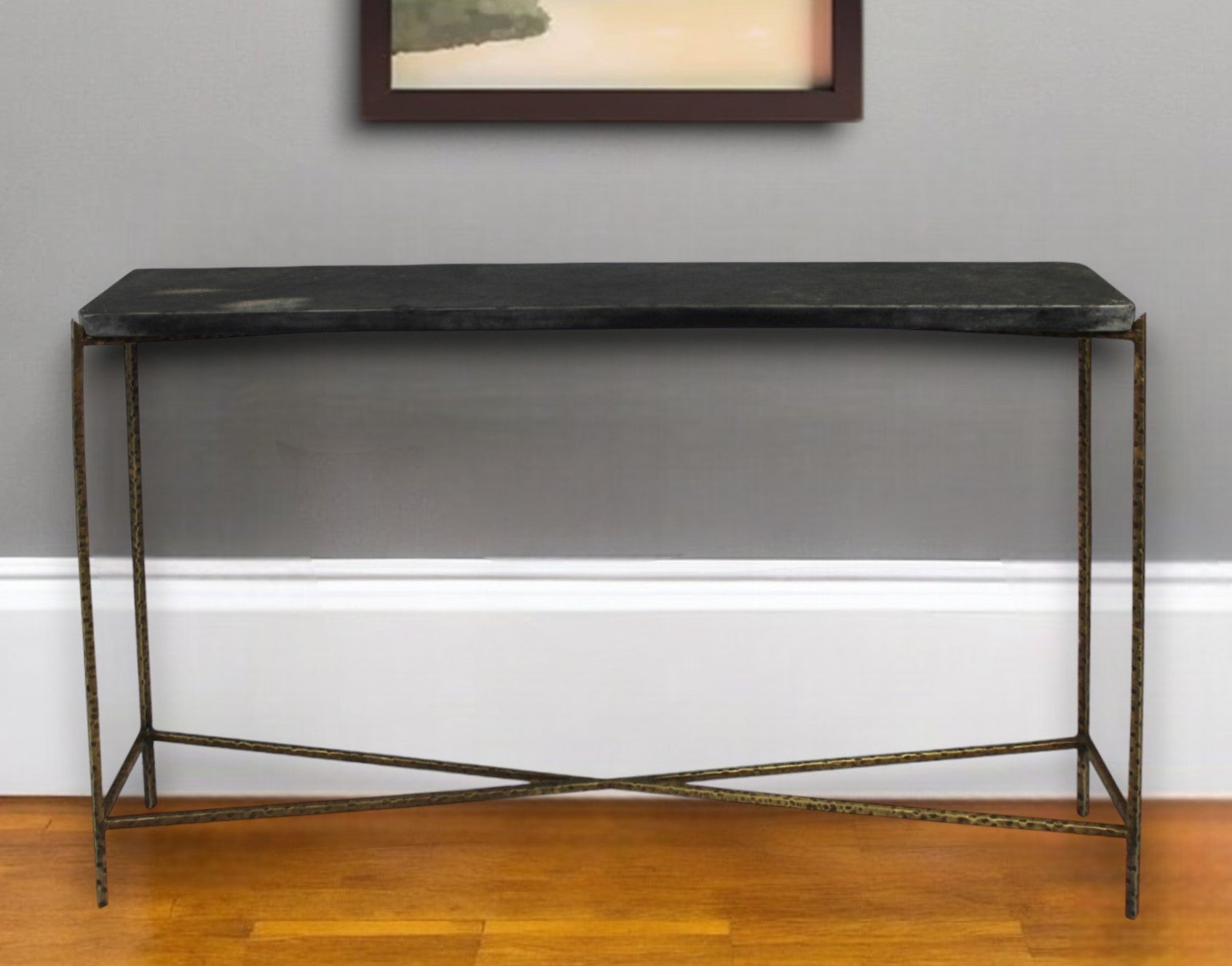 48" Black and Gold Stone Frame Console Table-0