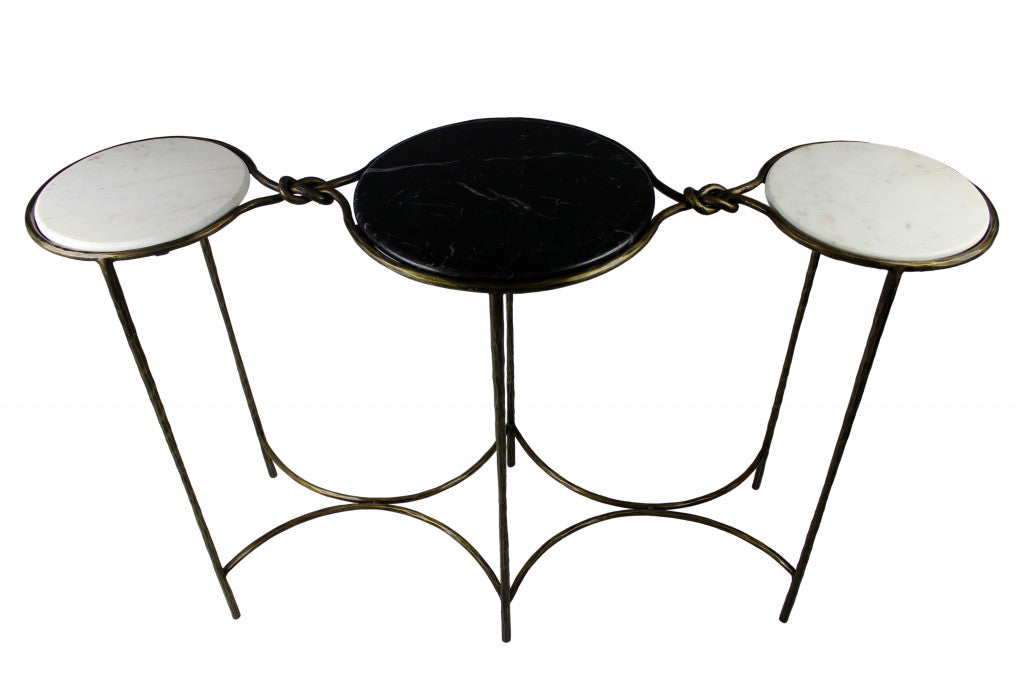 50" Black White And Gold Genuine Marble Round Six Leg Console Table-1