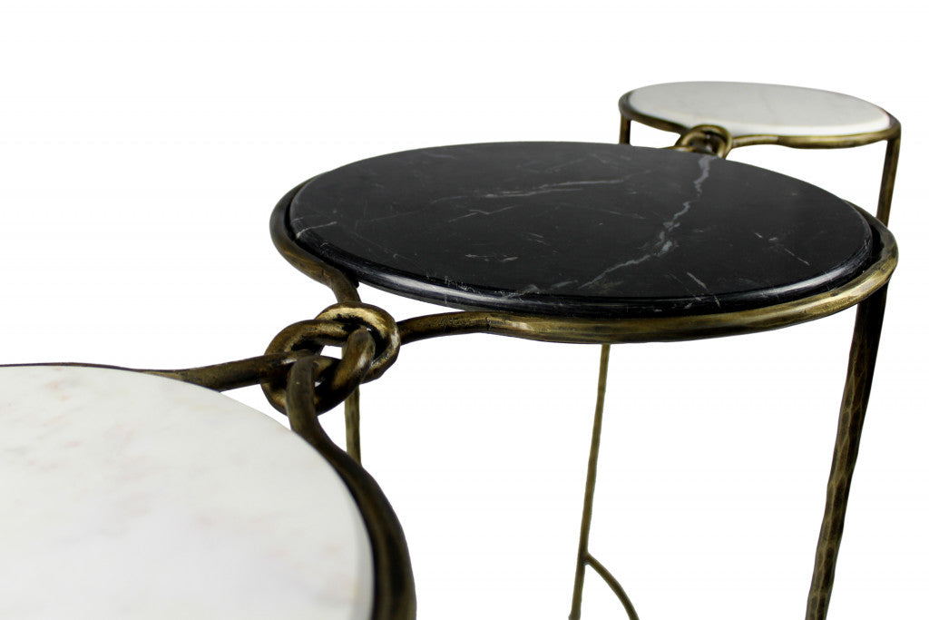 50" Black White And Gold Genuine Marble Round Six Leg Console Table-2