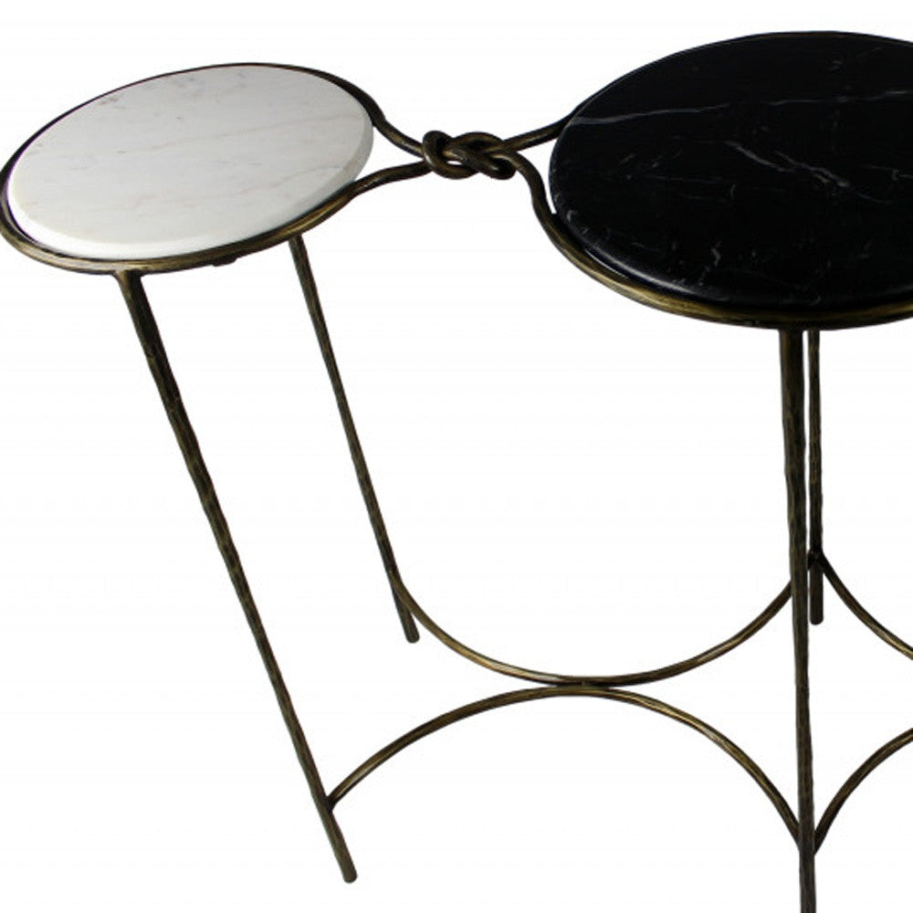 50" Black White And Gold Genuine Marble Round Six Leg Console Table-3