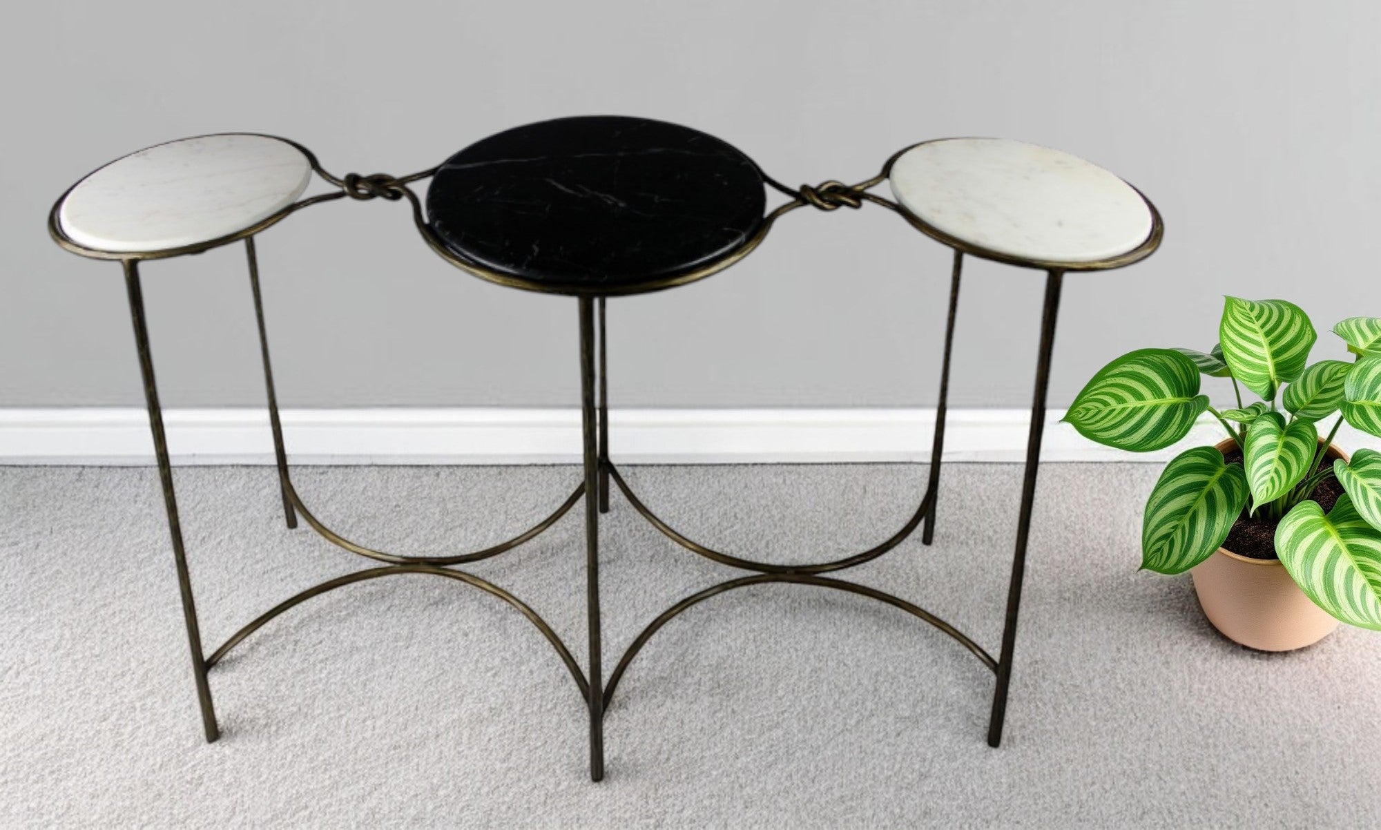 50" Black White And Gold Genuine Marble Round Six Leg Console Table-0