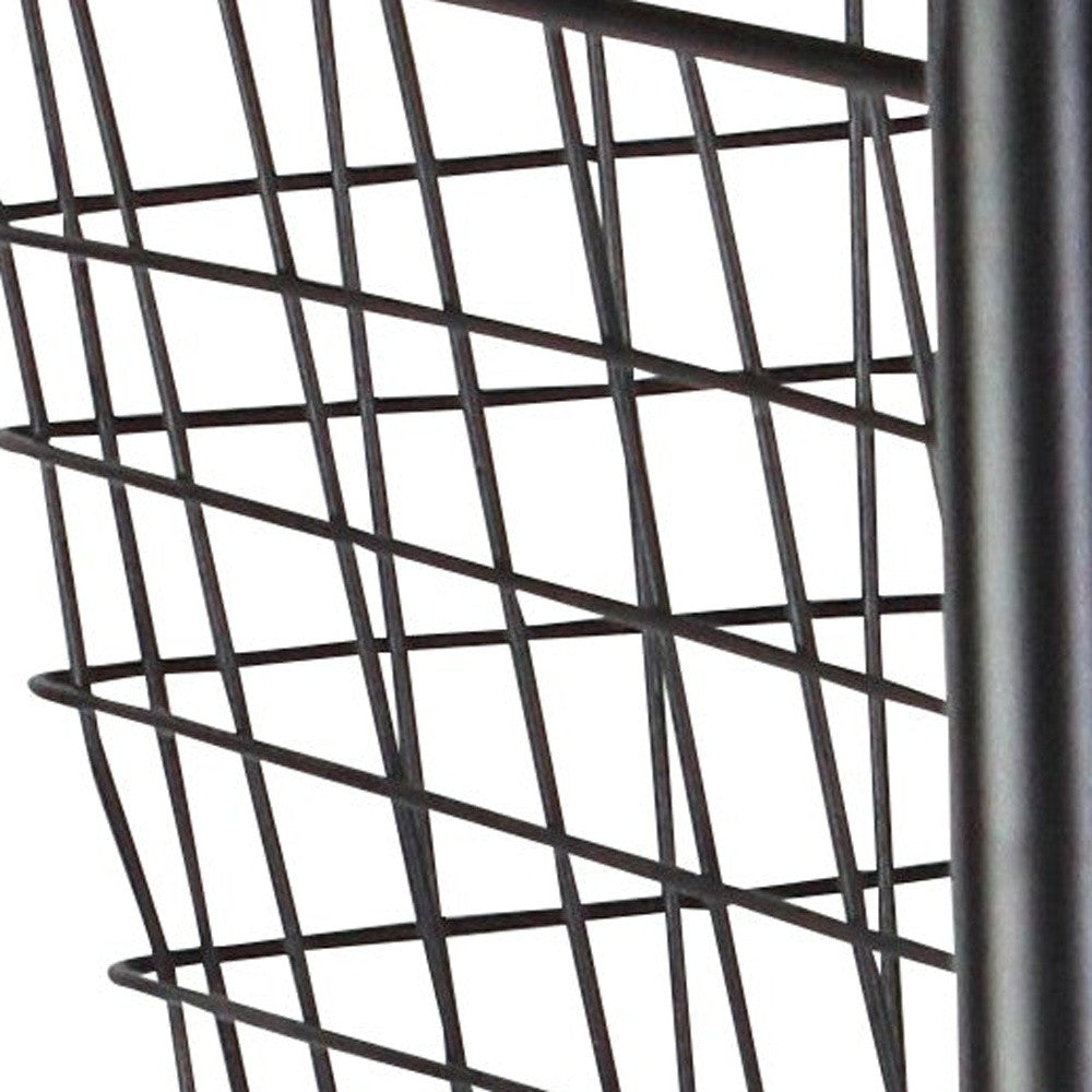 32" Black And Natural Metal And Wood Basket Storage Rolling Cabinet-4