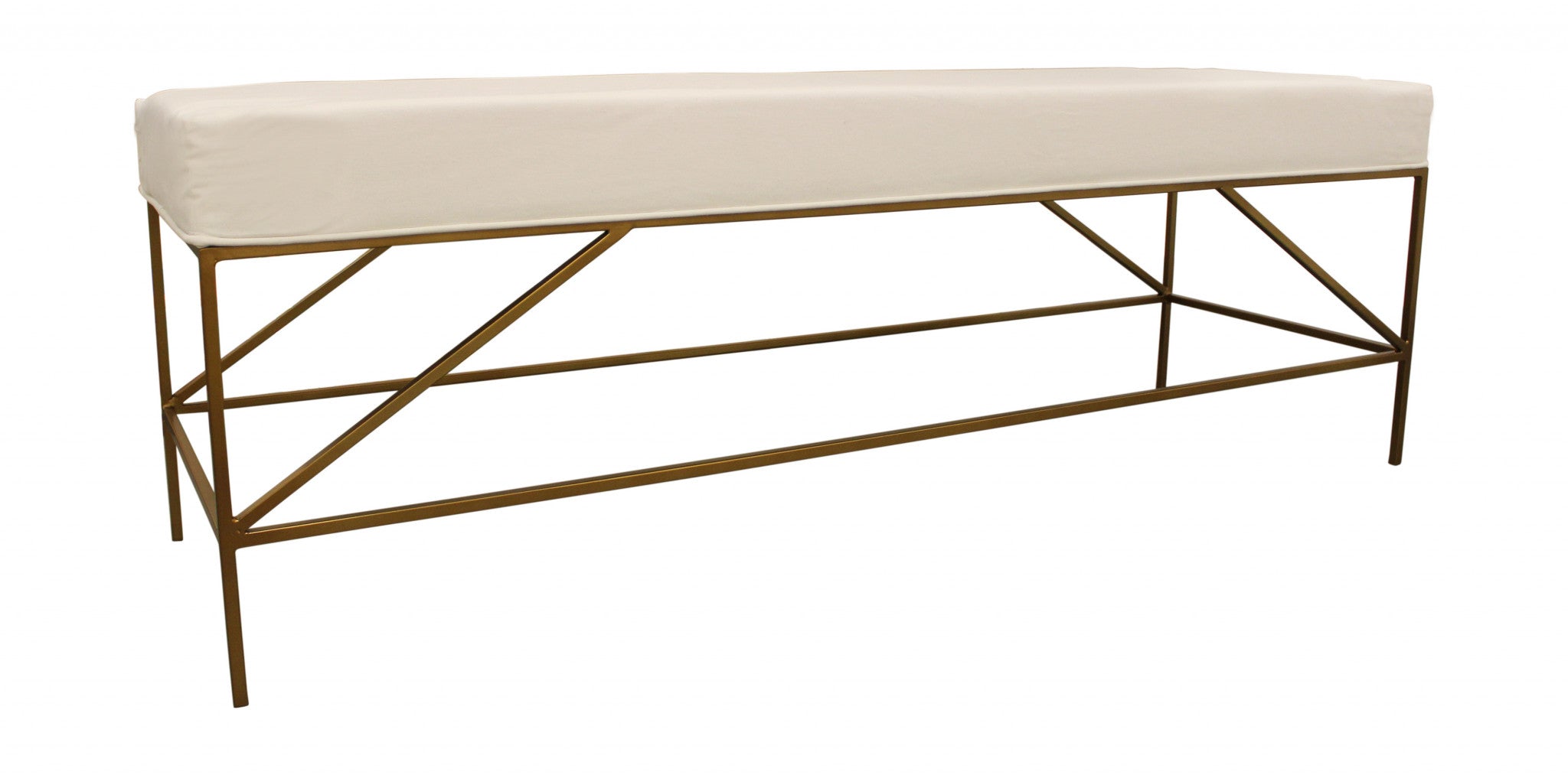 58" Ivory and Gold Upholstered Linen Bench-2
