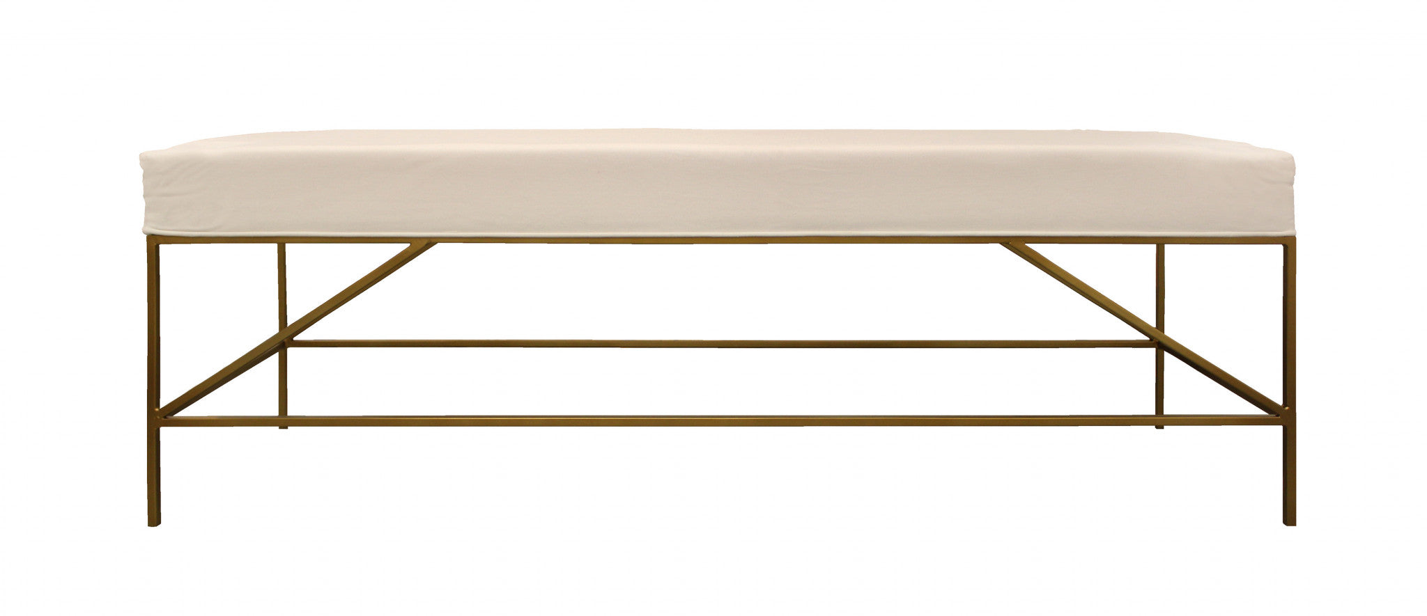 58" Ivory and Gold Upholstered Linen Bench-3