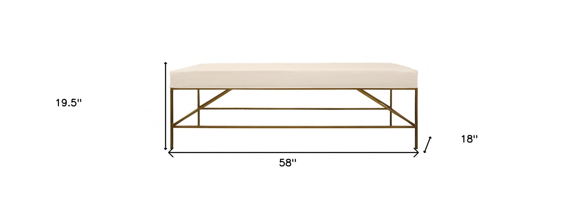 58" Ivory and Gold Upholstered Linen Bench-7