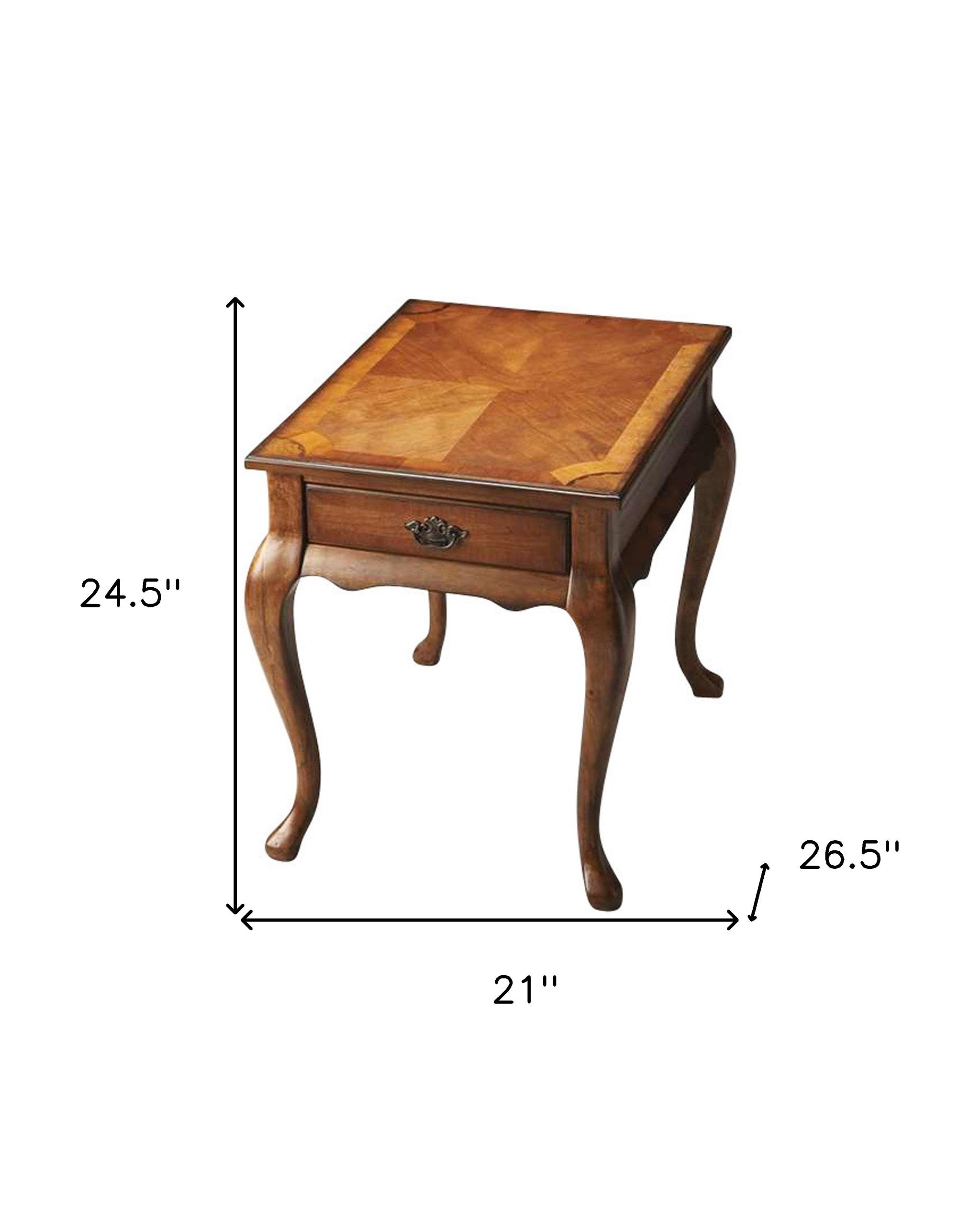 25" Medium Brown Solid and Manufactured Wood End Table With Drawer-4