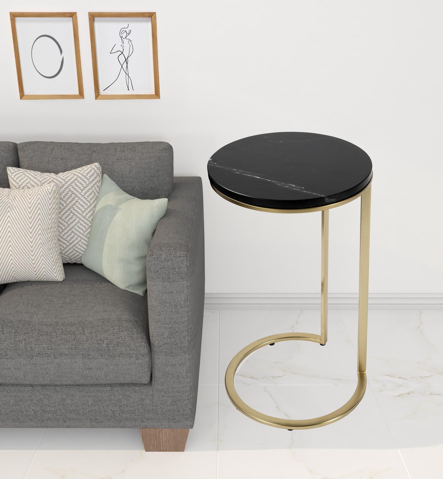 28" Black Marble Round End Table-6