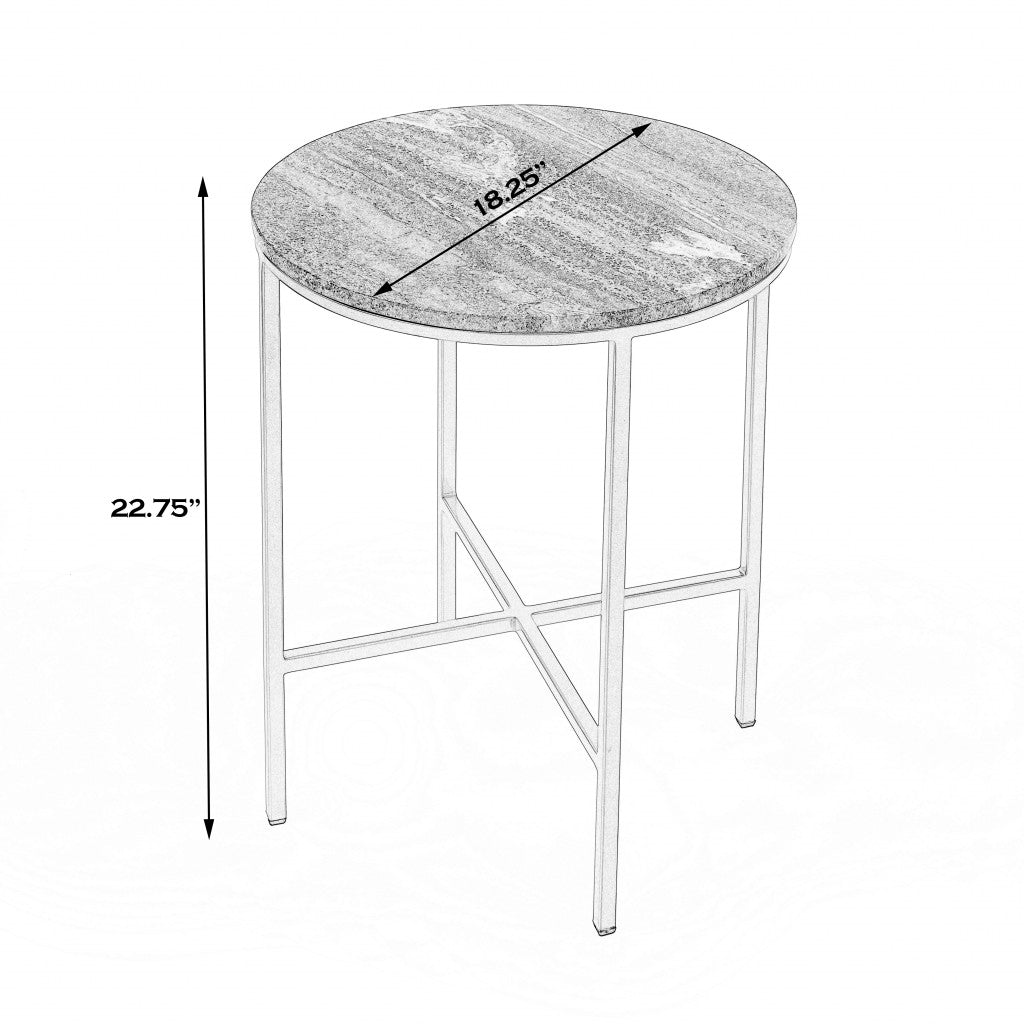 23" Brass And Gray Marble Round End Table-6