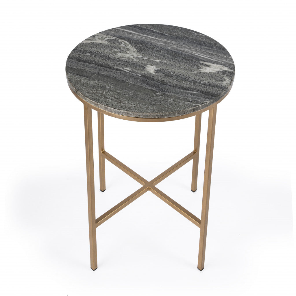 23" Brass And Gray Marble Round End Table-1
