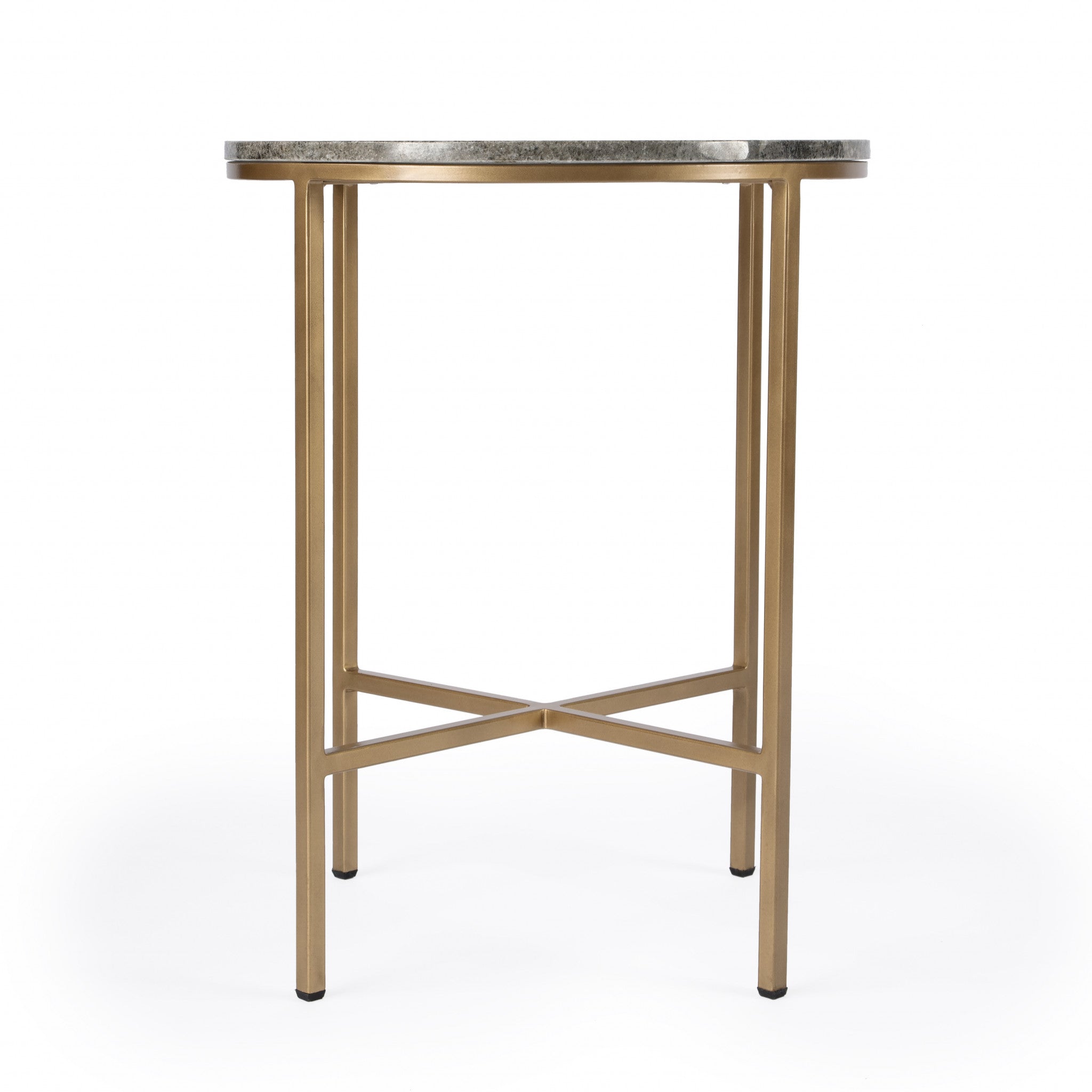 23" Brass And Gray Marble Round End Table-2