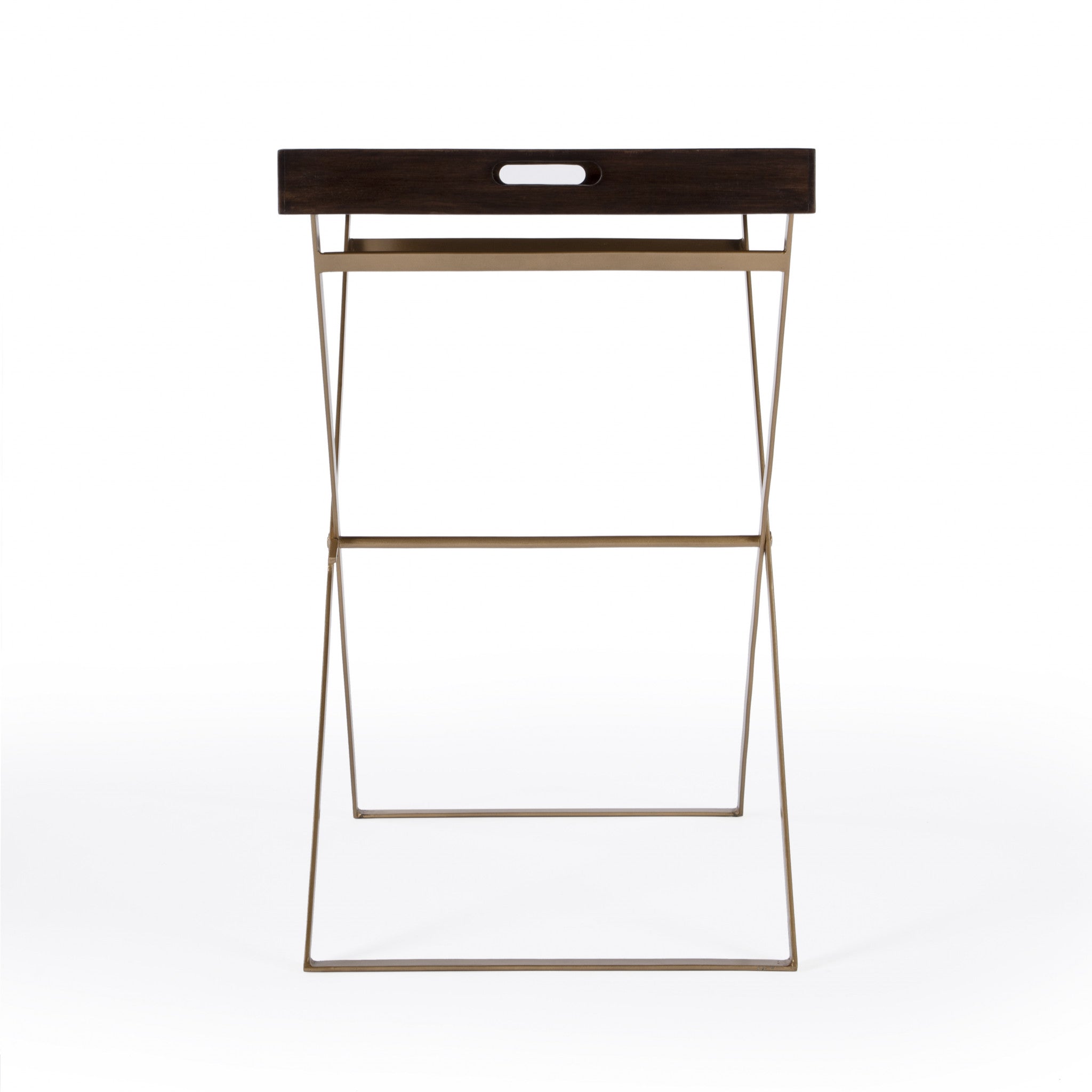 27" Gold And Walnut Solid Wood Rectangular End Table-3