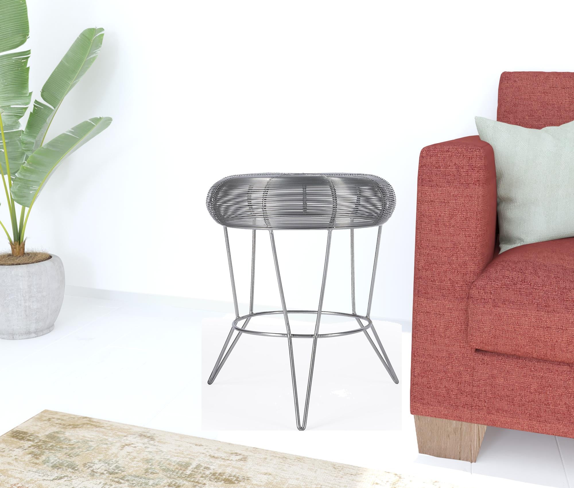 18" Silver Wire Round End Table-5