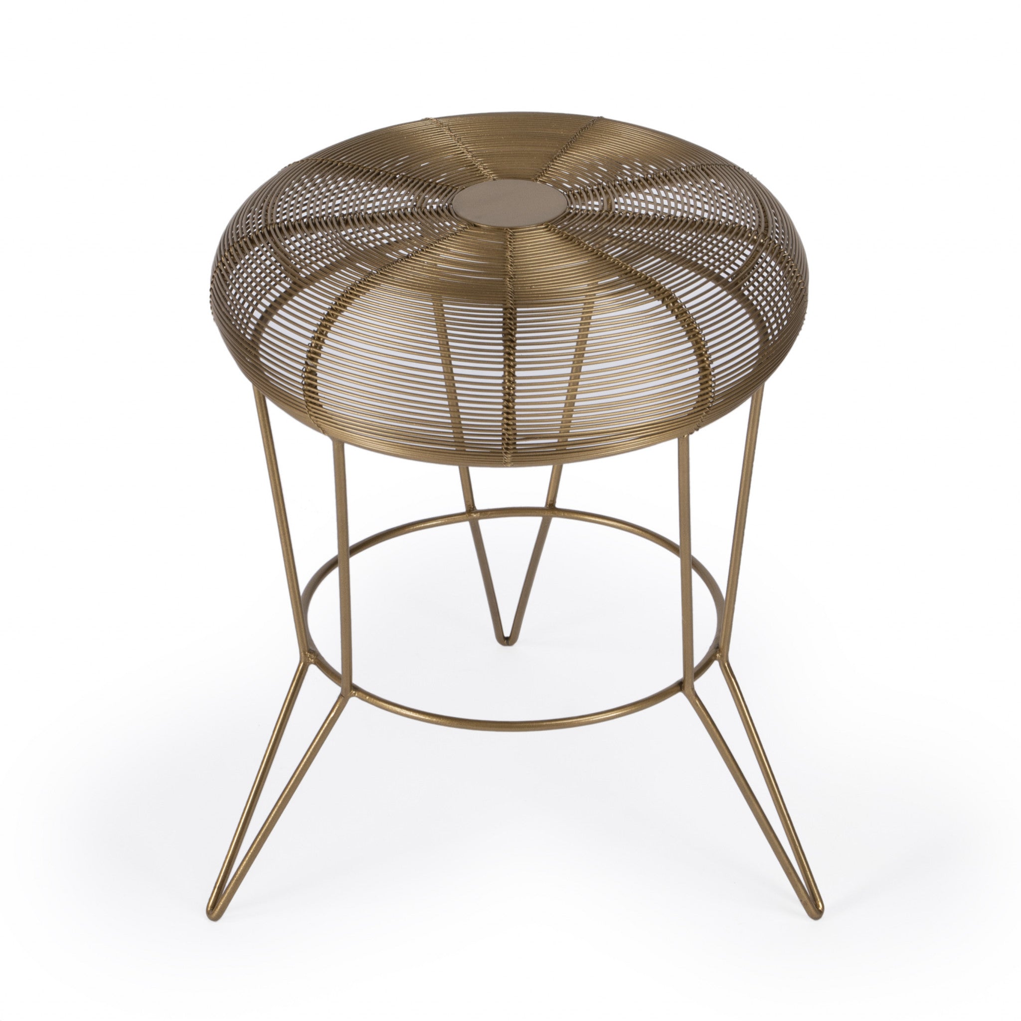 18" Antique Gold Iron Round End Table-0