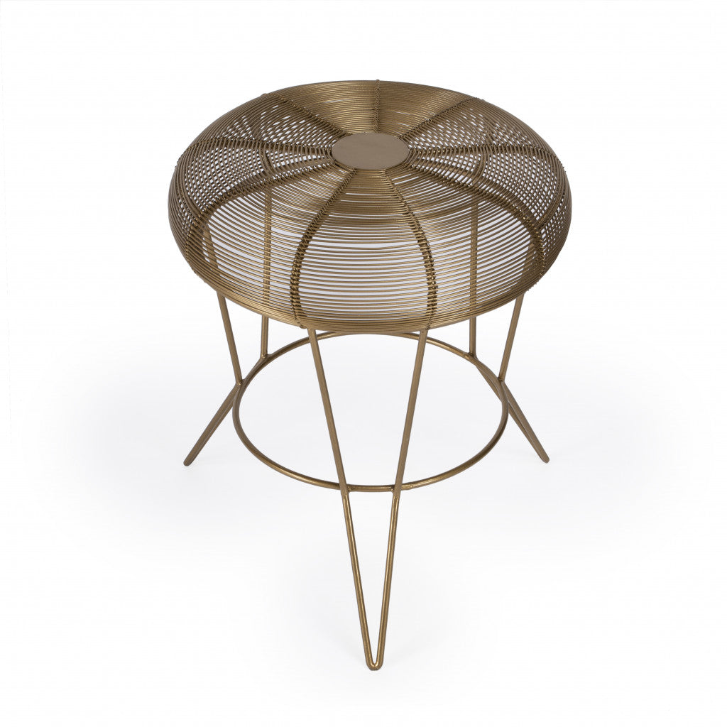 18" Antique Gold Iron Round End Table-2