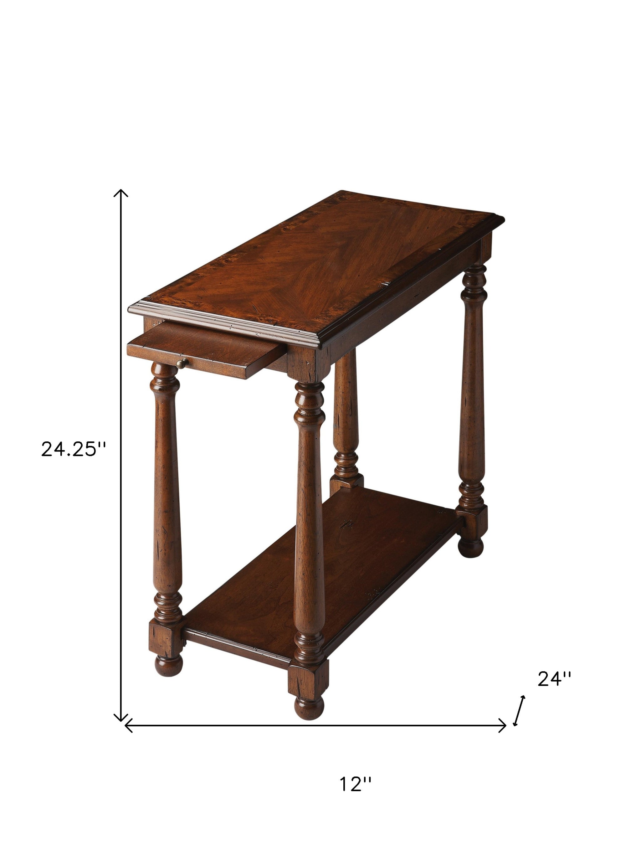 24" Wood Brown End Table With Shelf-4