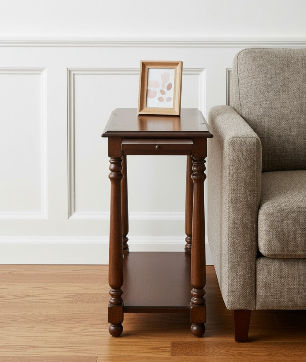 24" Wood Brown End Table With Shelf-0