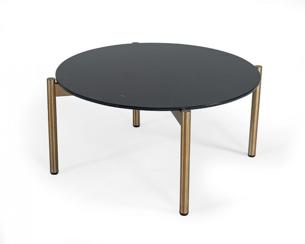 36" Black and Gold Faux Marble And Steel Round Coffee Table-0