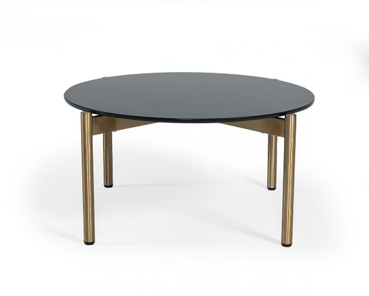 36" Black and Gold Faux Marble And Steel Round Coffee Table-2