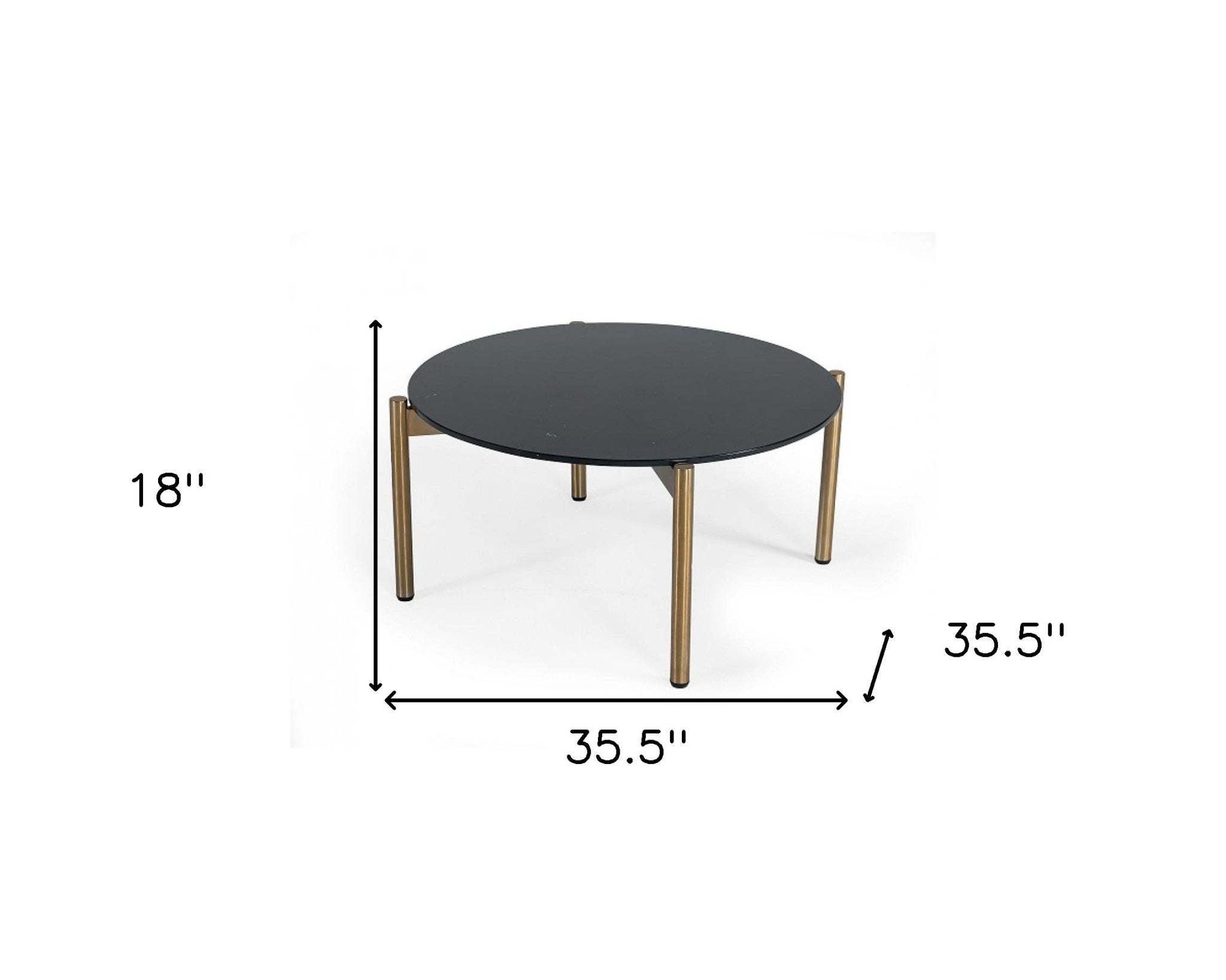 36" Black and Gold Faux Marble And Steel Round Coffee Table-4