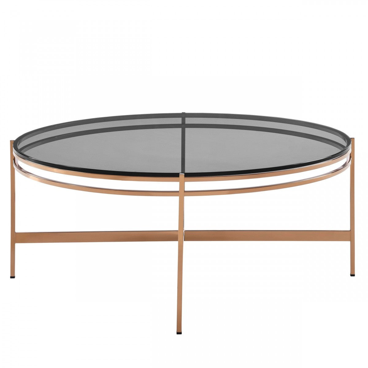 35" Gray and Gold Glass And Stainless Steel Round Coffee Table-0
