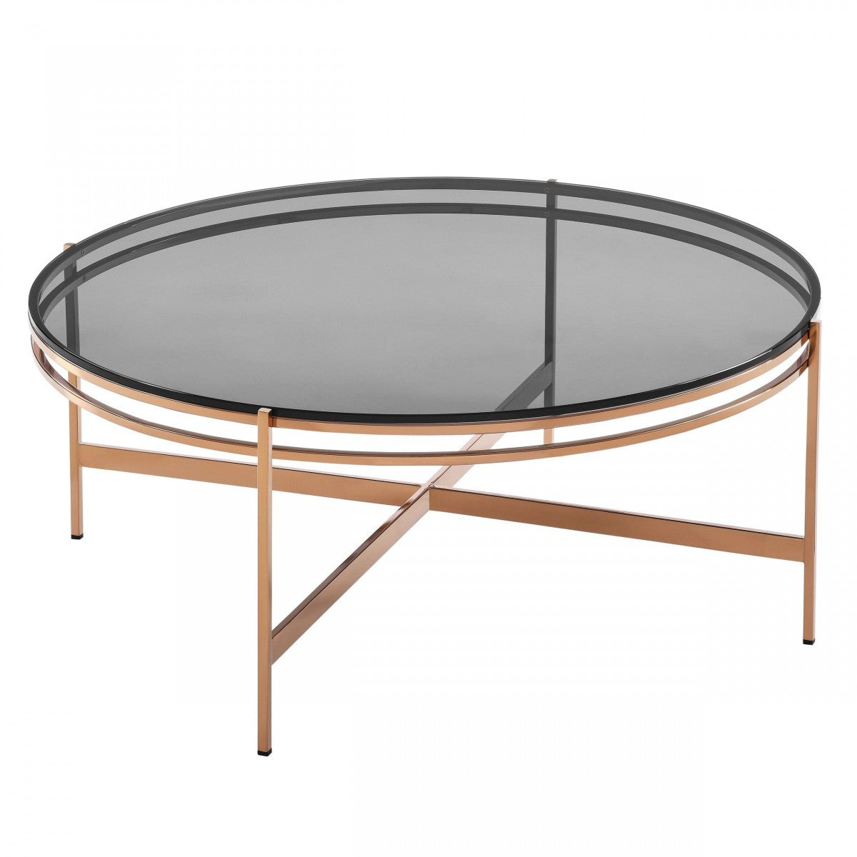 35" Gray and Gold Glass And Stainless Steel Round Coffee Table-3
