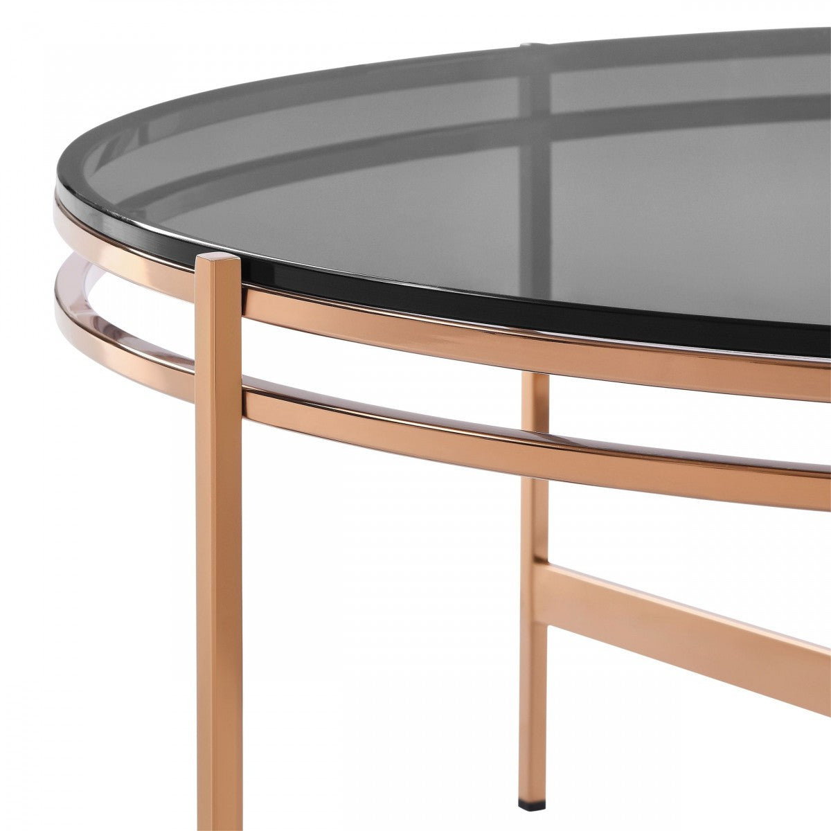 35" Gray and Gold Glass And Stainless Steel Round Coffee Table-4