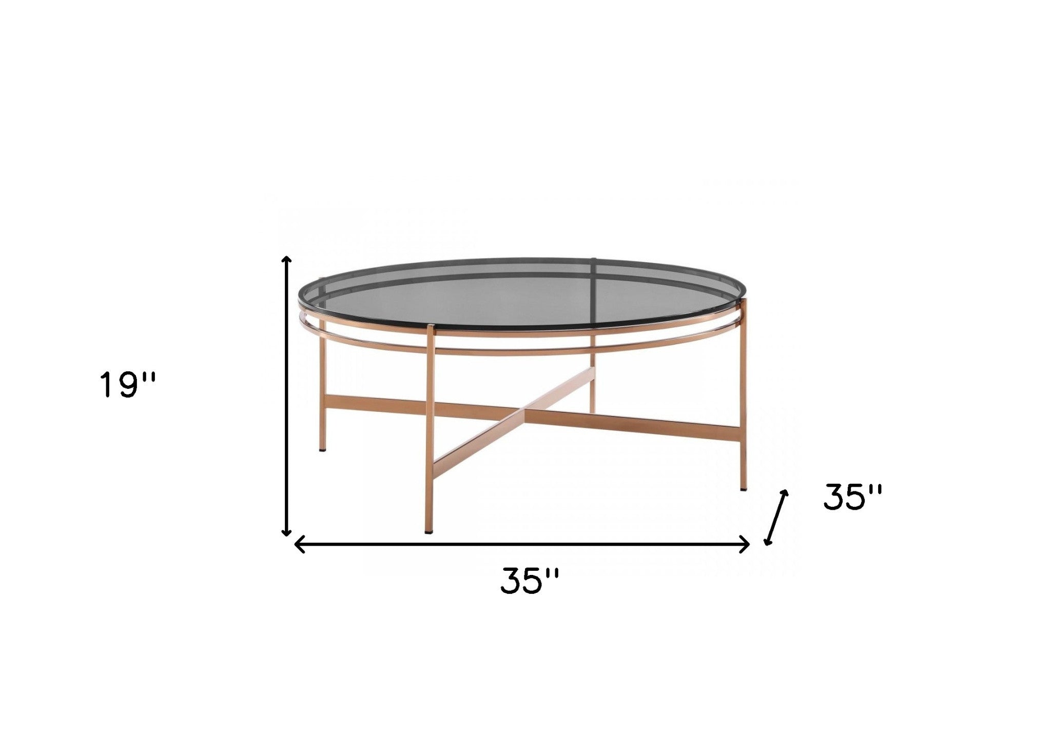 35" Gray and Gold Glass And Stainless Steel Round Coffee Table-5