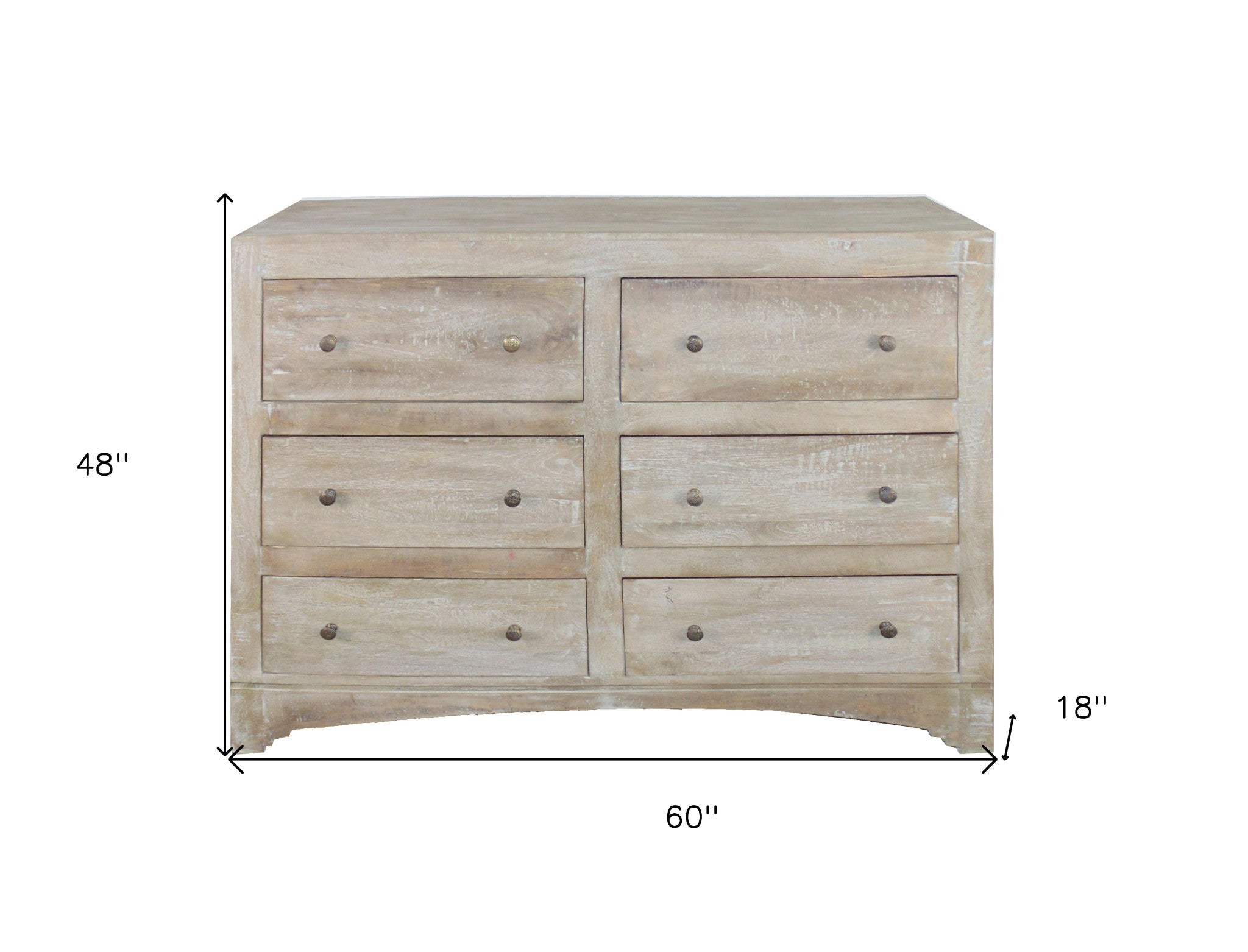60" Brown Solid Wood Six Drawer Double Dresser-6