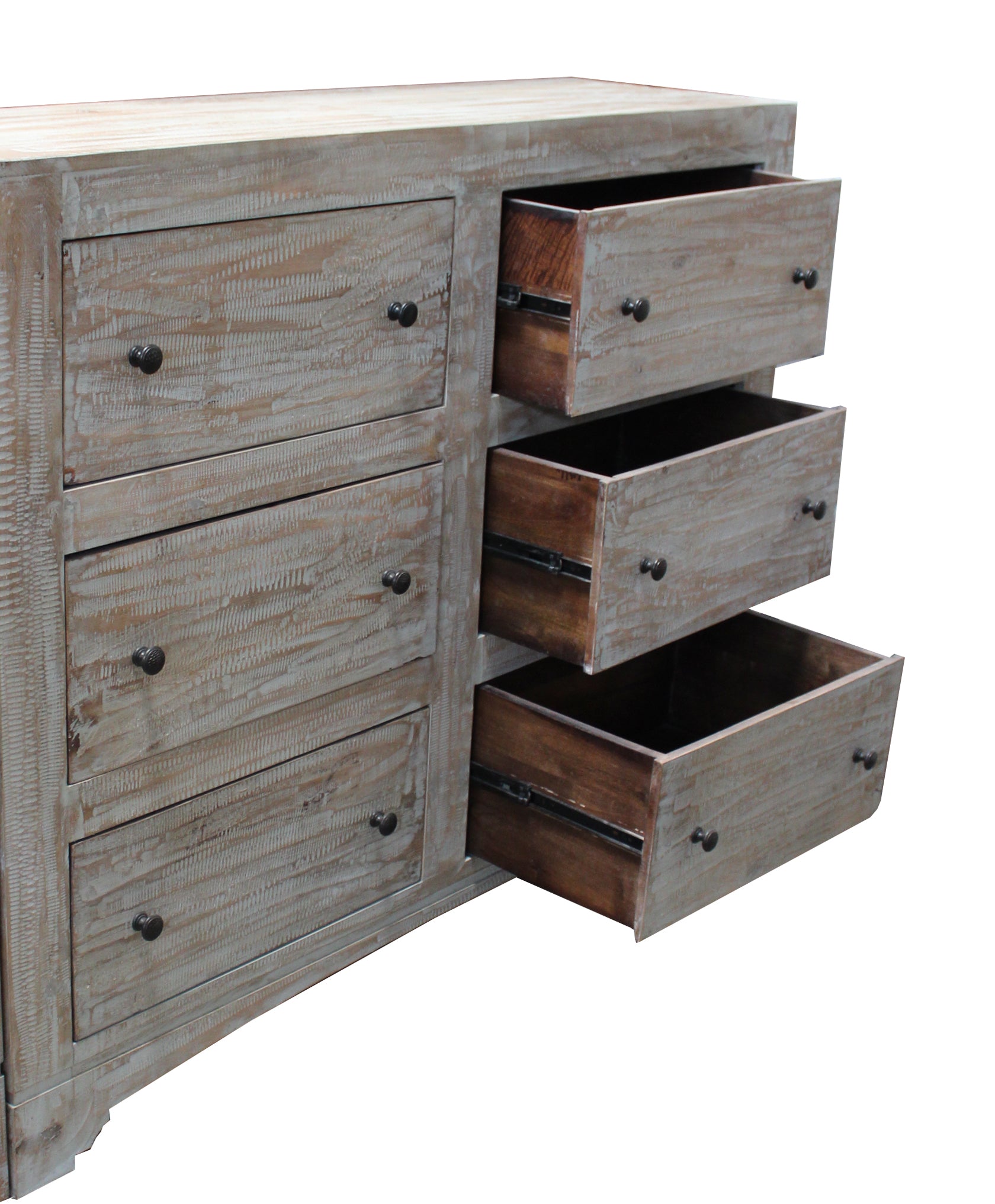 60" Brown Solid Wood Six Drawer Double Dresser-2