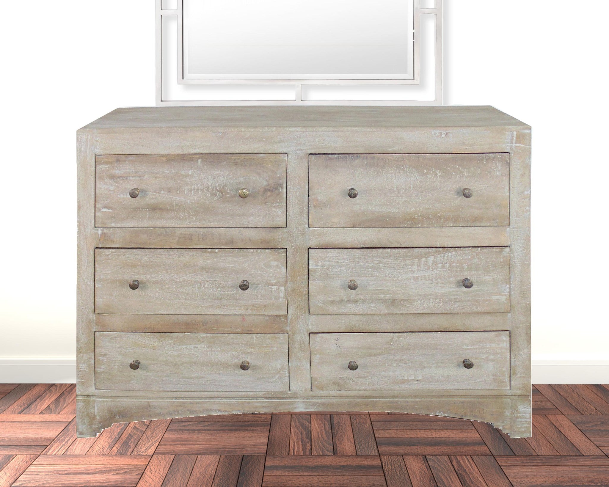 60" Brown Solid Wood Six Drawer Double Dresser-1