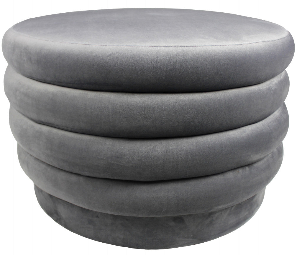 31" Gray Velvet Tufted Round Cocktail Ottoman-0