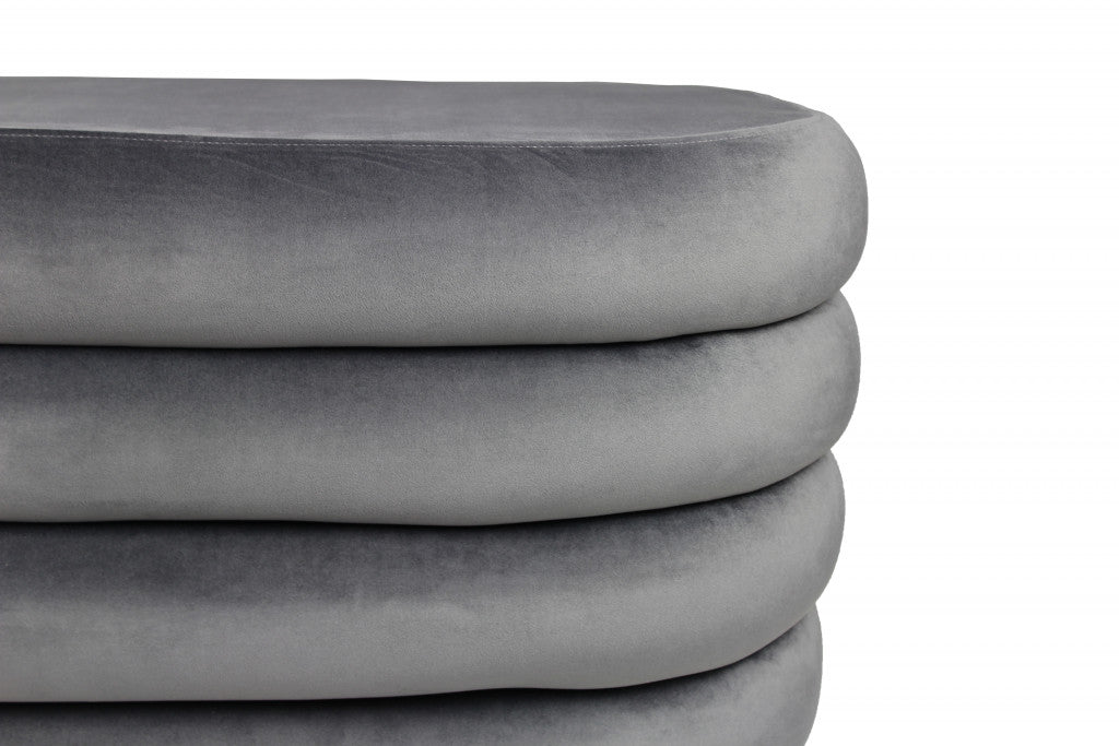 31" Gray Velvet Tufted Round Cocktail Ottoman-2