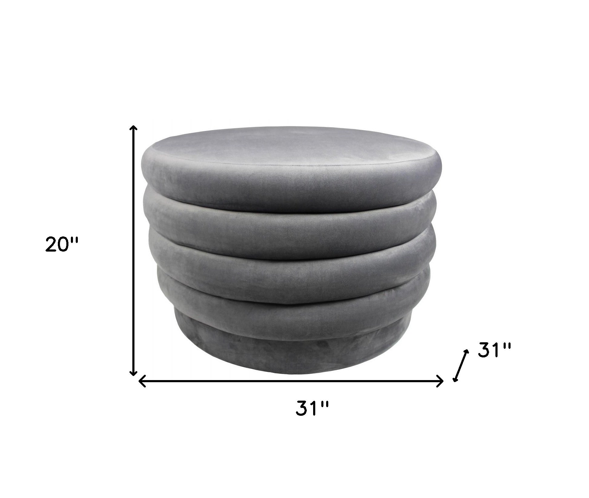 31" Gray Velvet Tufted Round Cocktail Ottoman-4