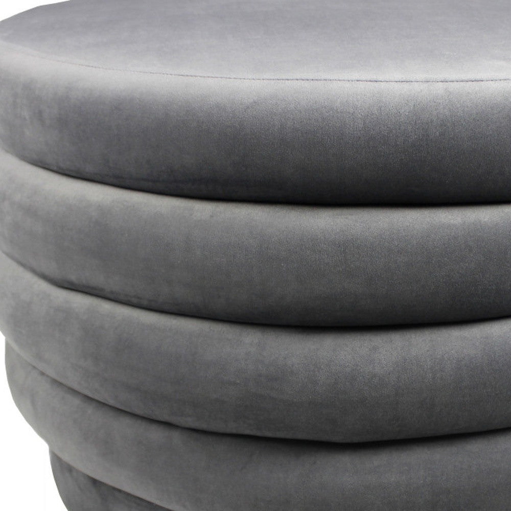 31" Gray Velvet Tufted Round Cocktail Ottoman-3