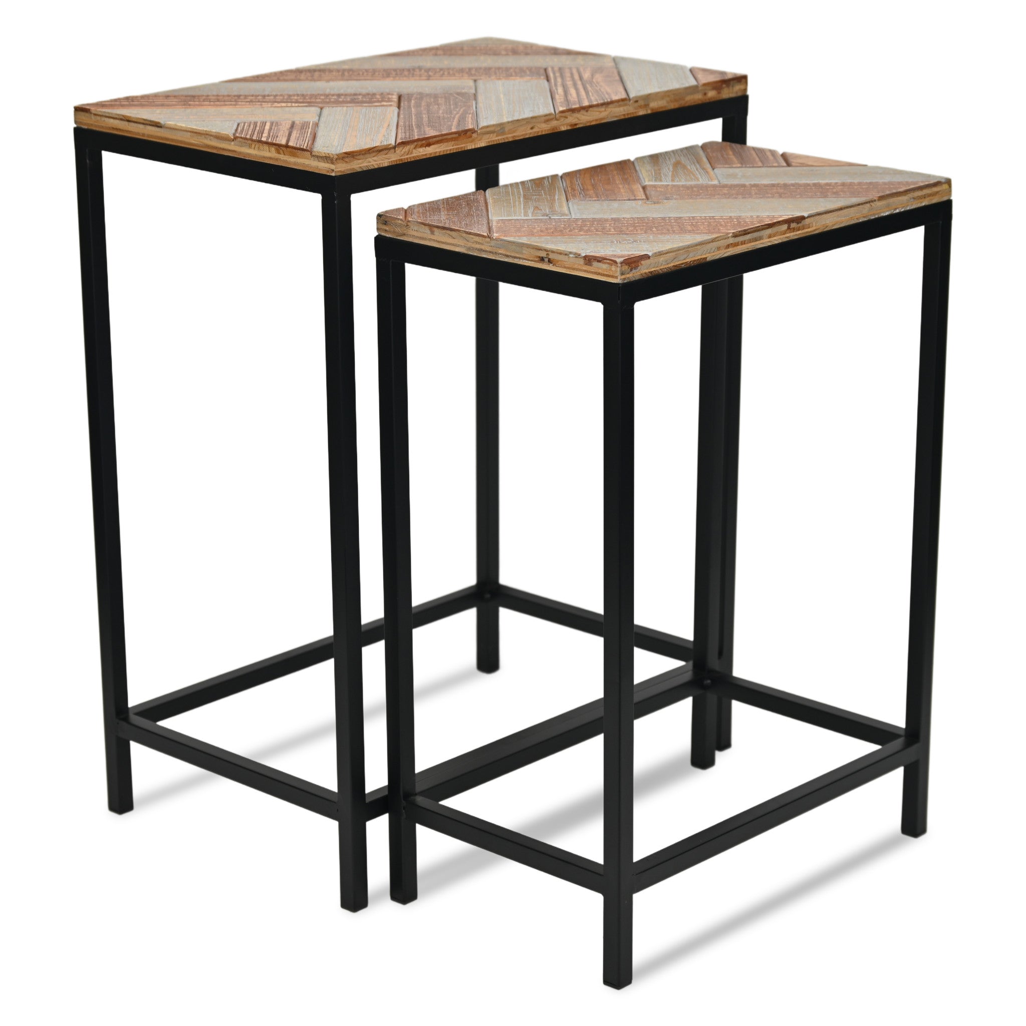 Set of Two 24" Black And Brown Solid Wood And Steel Nested Tables-4