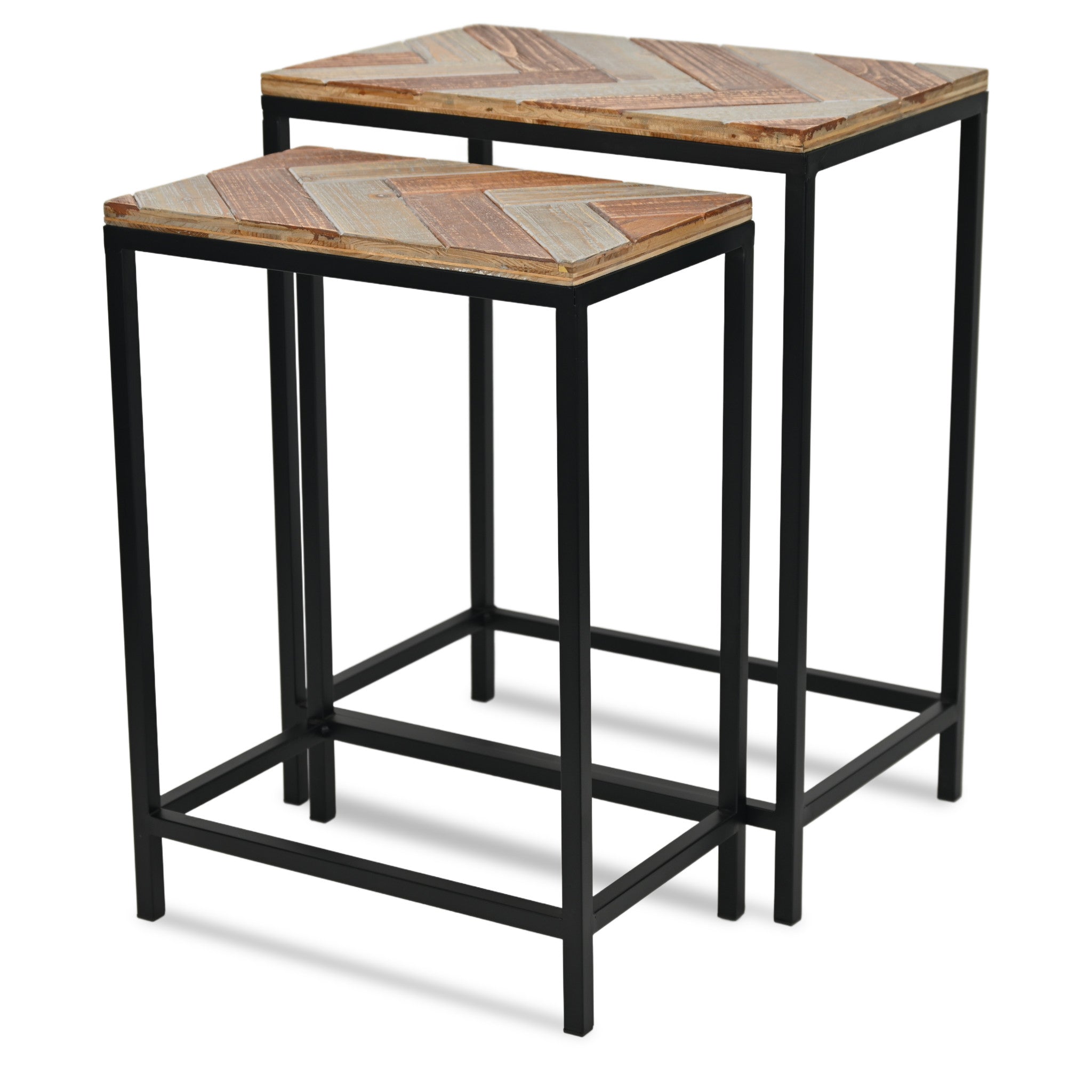 Set of Two 24" Black And Brown Solid Wood And Steel Nested Tables-1