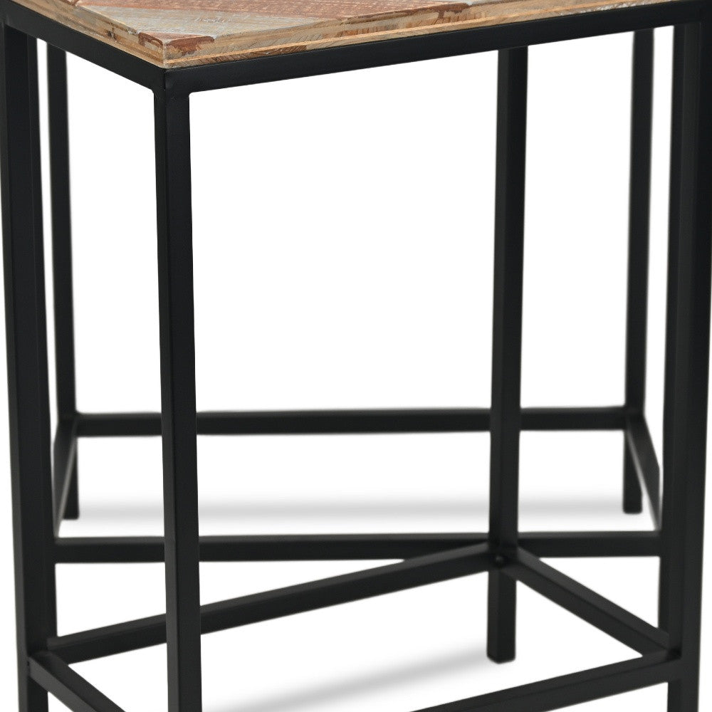 Set of Two 24" Black And Brown Solid Wood And Steel Nested Tables-6