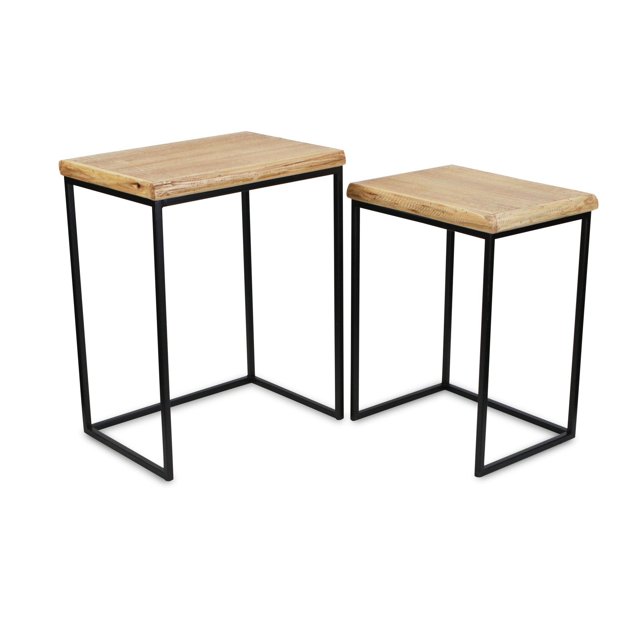 Set of Two 25" Black And Brown Solid Wood Nested Tables-0