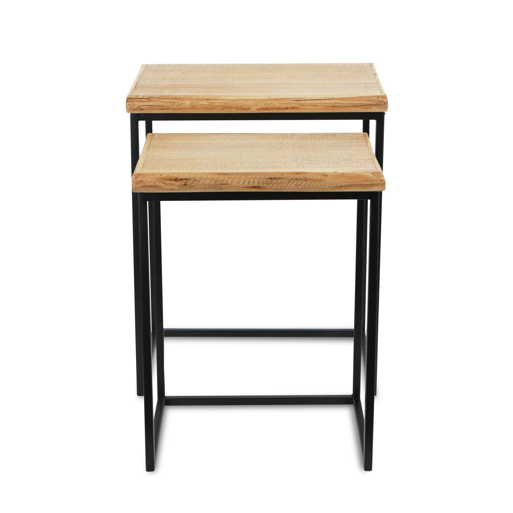 Set of Two 25" Black And Brown Solid Wood Nested Tables-3